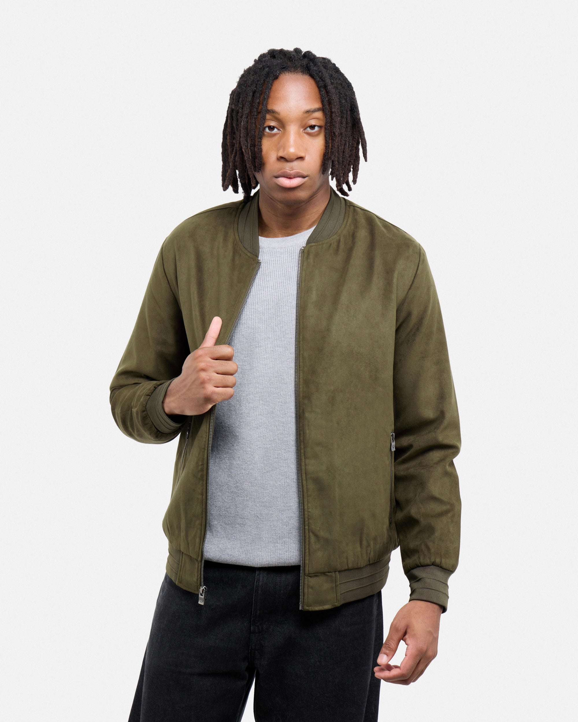 #XRJK5100554 Faux Suede Bomber Jacket With Lining-thumbmail-22