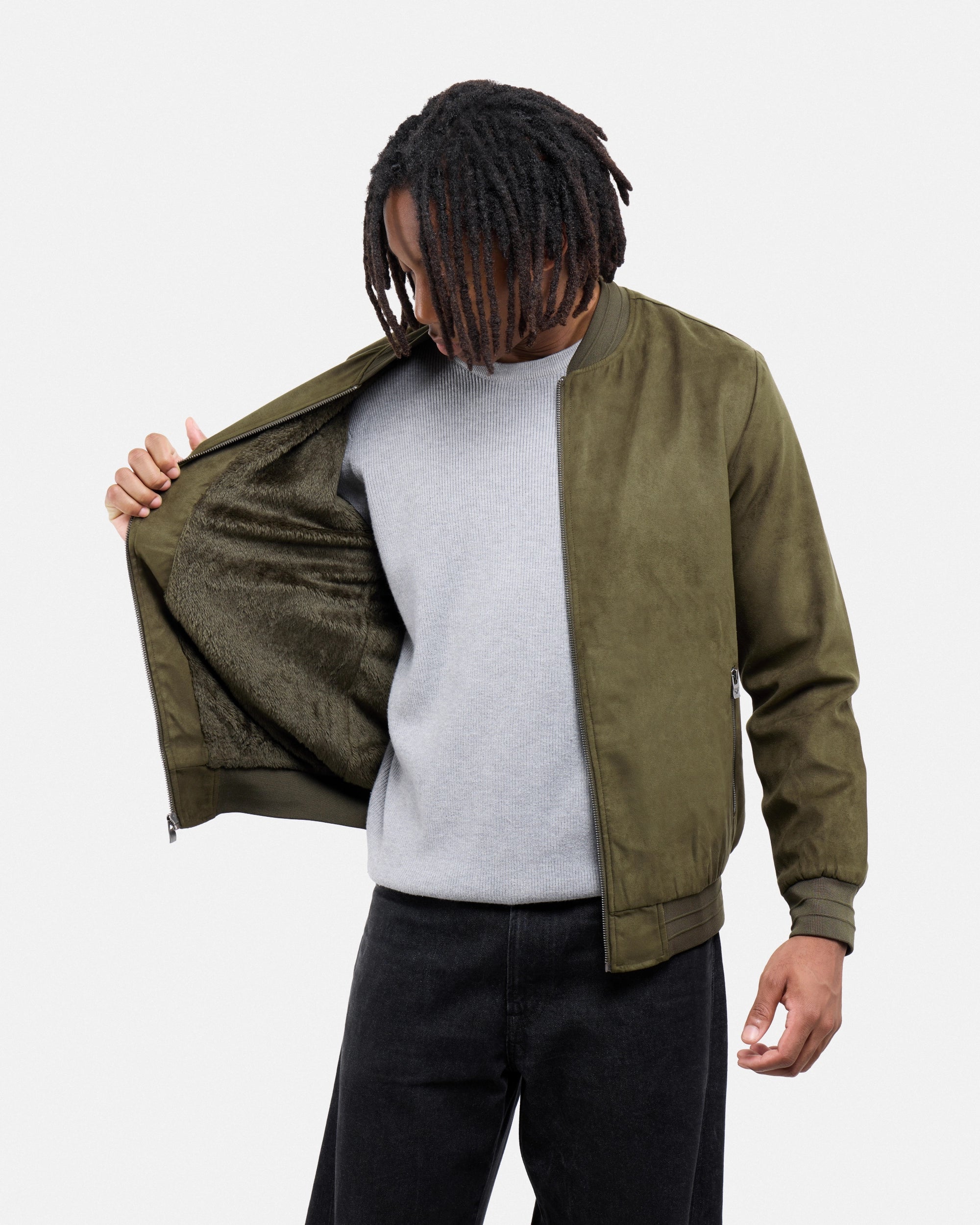 #XRJK5100554 Faux Suede Bomber Jacket With Lining-thumbmail-23