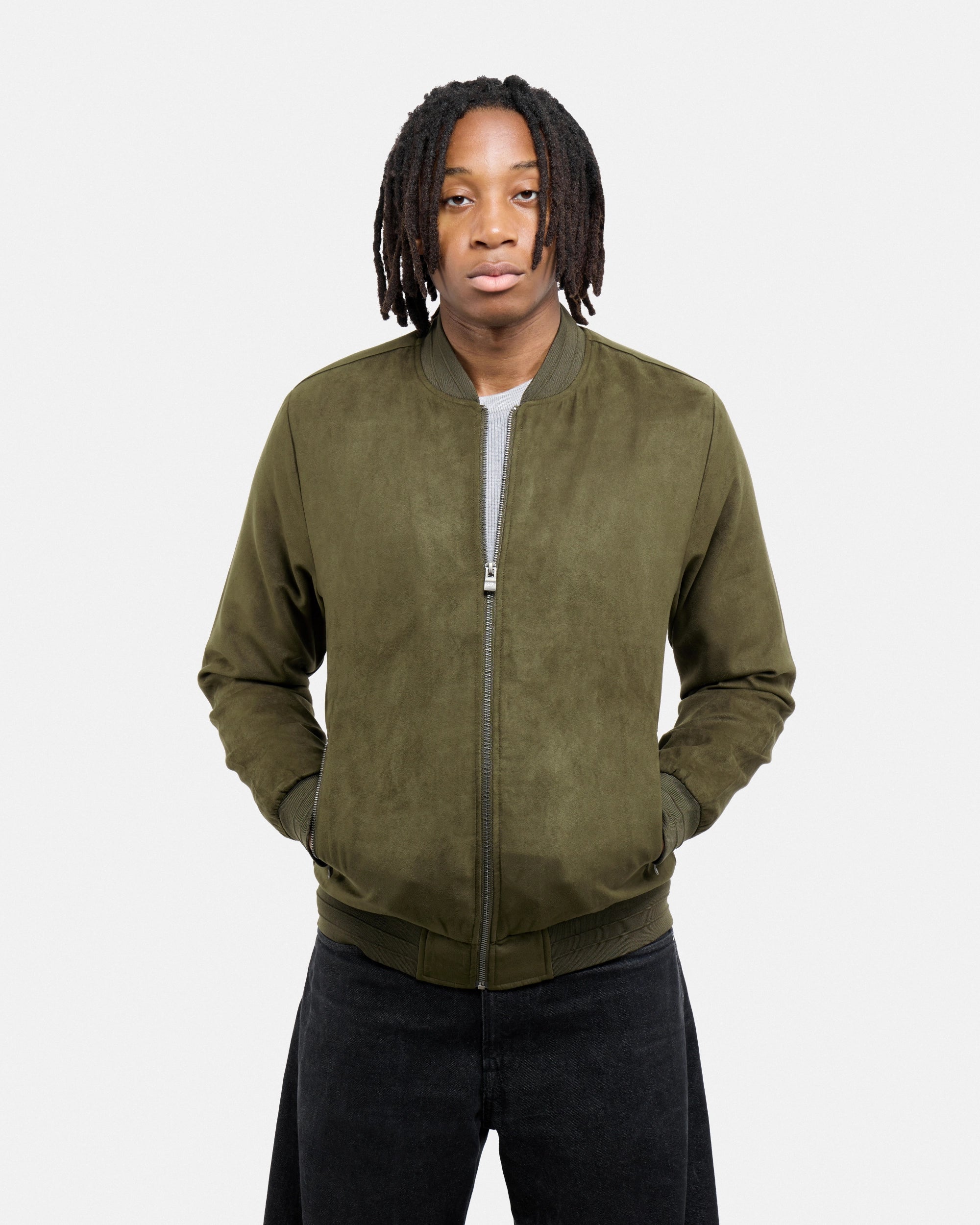 #XRJK5100554 Faux Suede Bomber Jacket With Lining-thumbmail-24