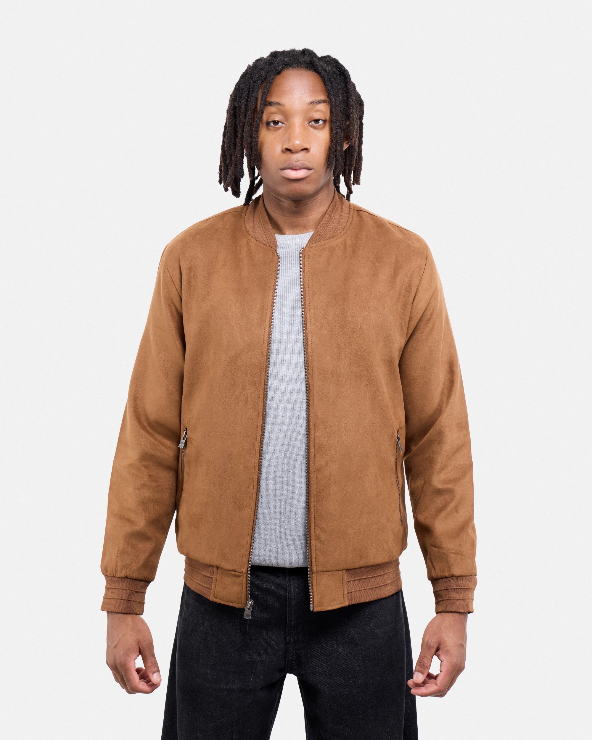 #XRJK5100554 Faux Suede Bomber Jacket With Lining-thumbmail-28