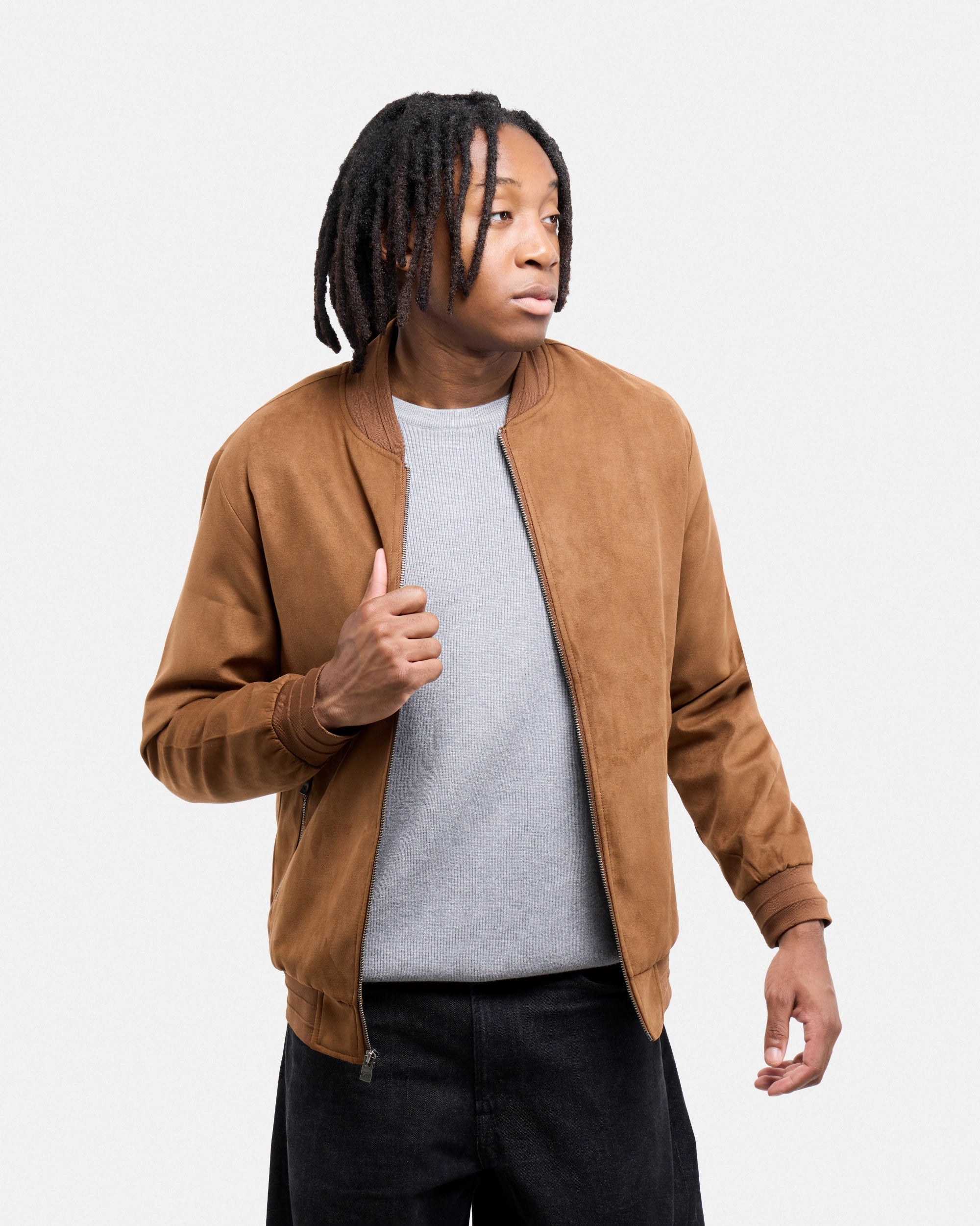 #XRJK5100554 Faux Suede Bomber Jacket With Lining-thumbmail-31