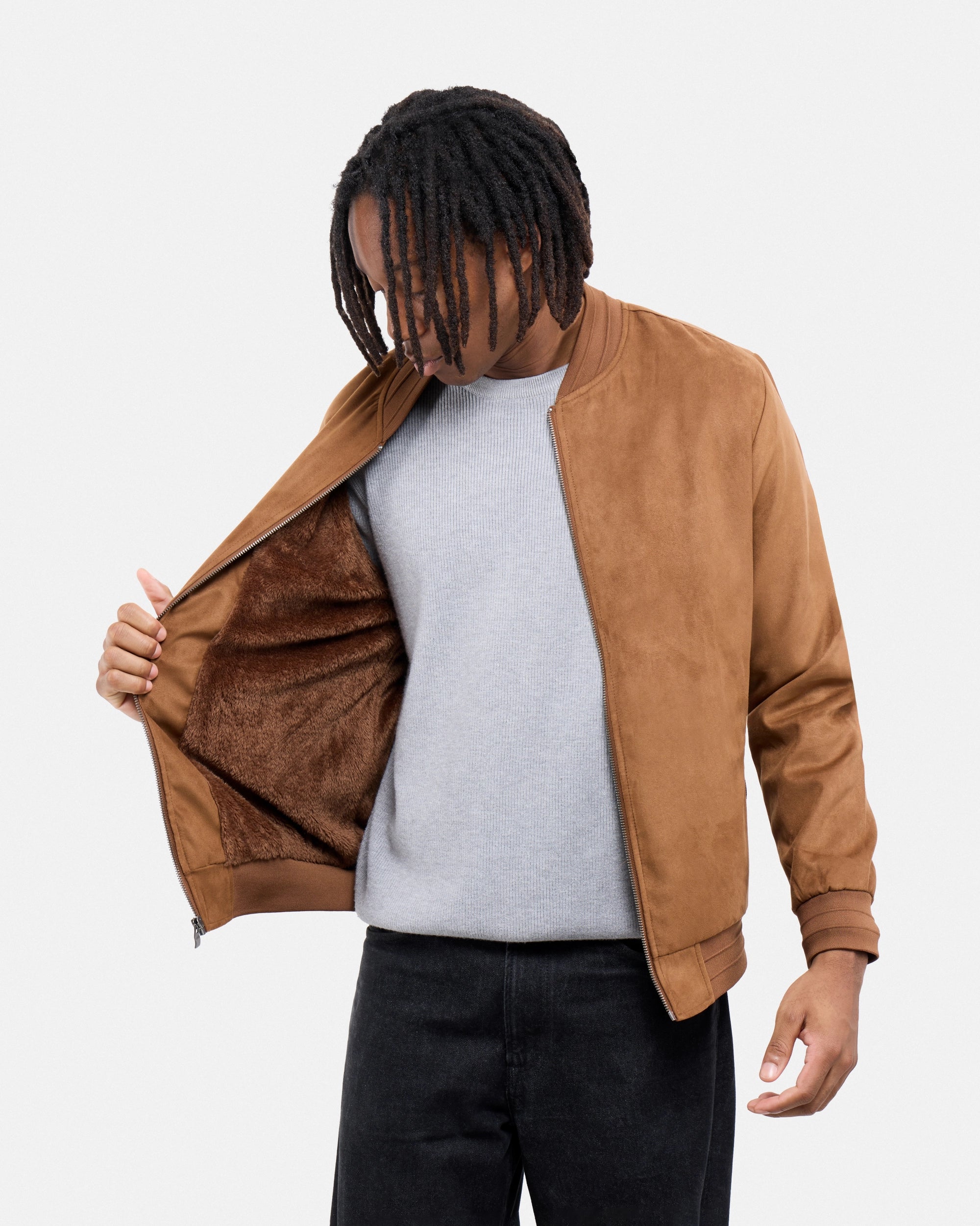 #XRJK5100554 Faux Suede Bomber Jacket With Lining-thumbmail-32
