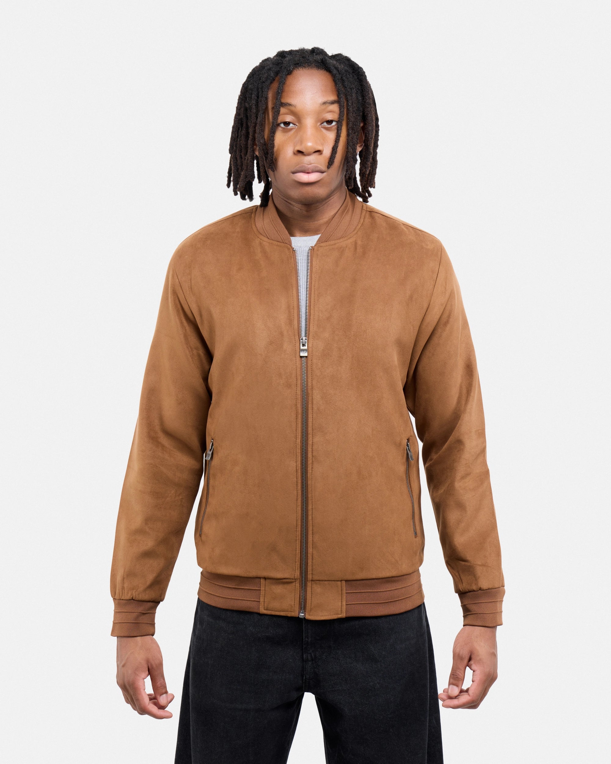 #XRJK5100554 Faux Suede Bomber Jacket With Lining-thumbmail-33