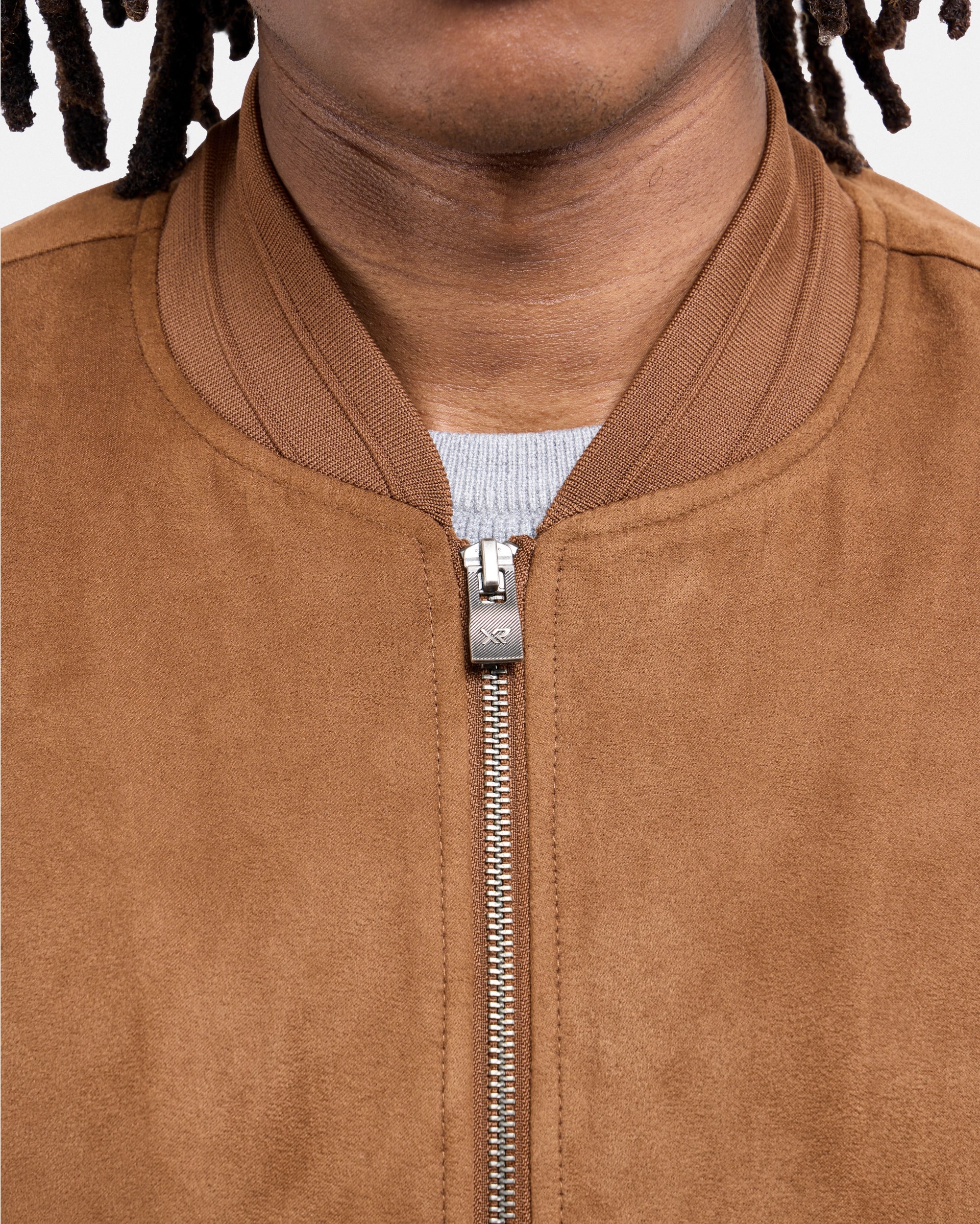 #XRJK5100554 Faux Suede Bomber Jacket With Lining-thumbmail-34