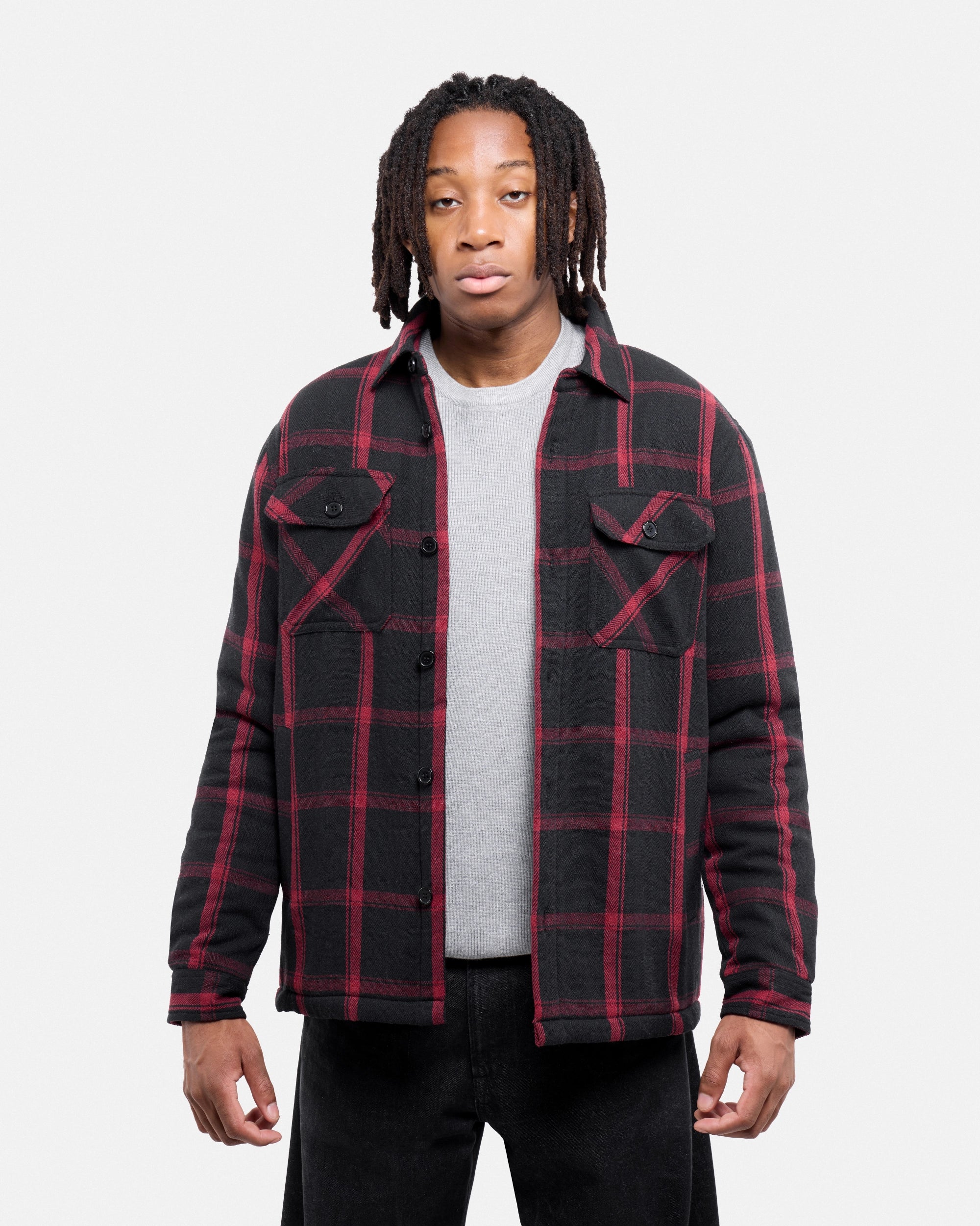 #XRJK5100572 Sherpa Lined Plaid Shirt Jacket