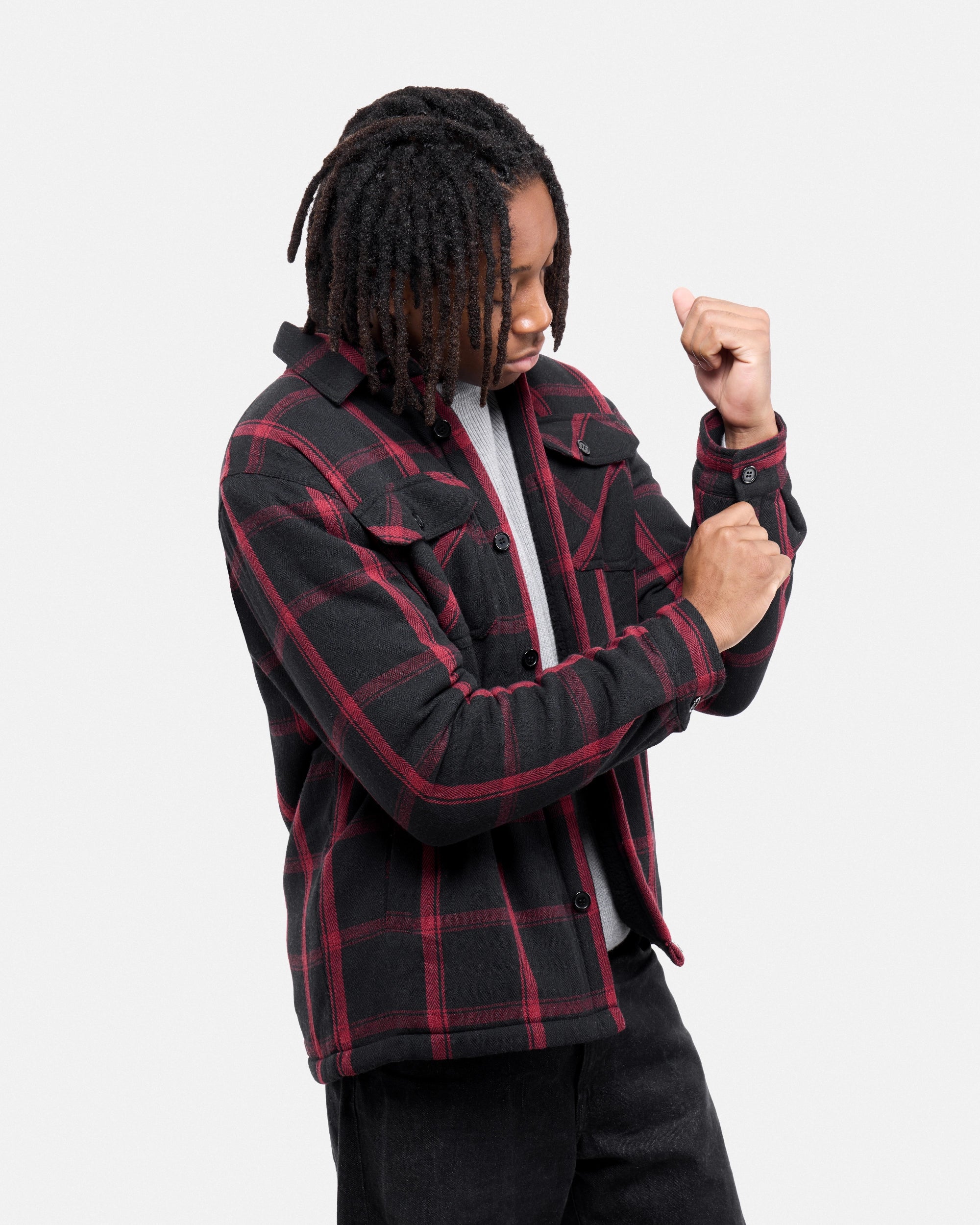 #XRJK5100572 Sherpa Lined Plaid Shirt Jacket-thumbmail-3