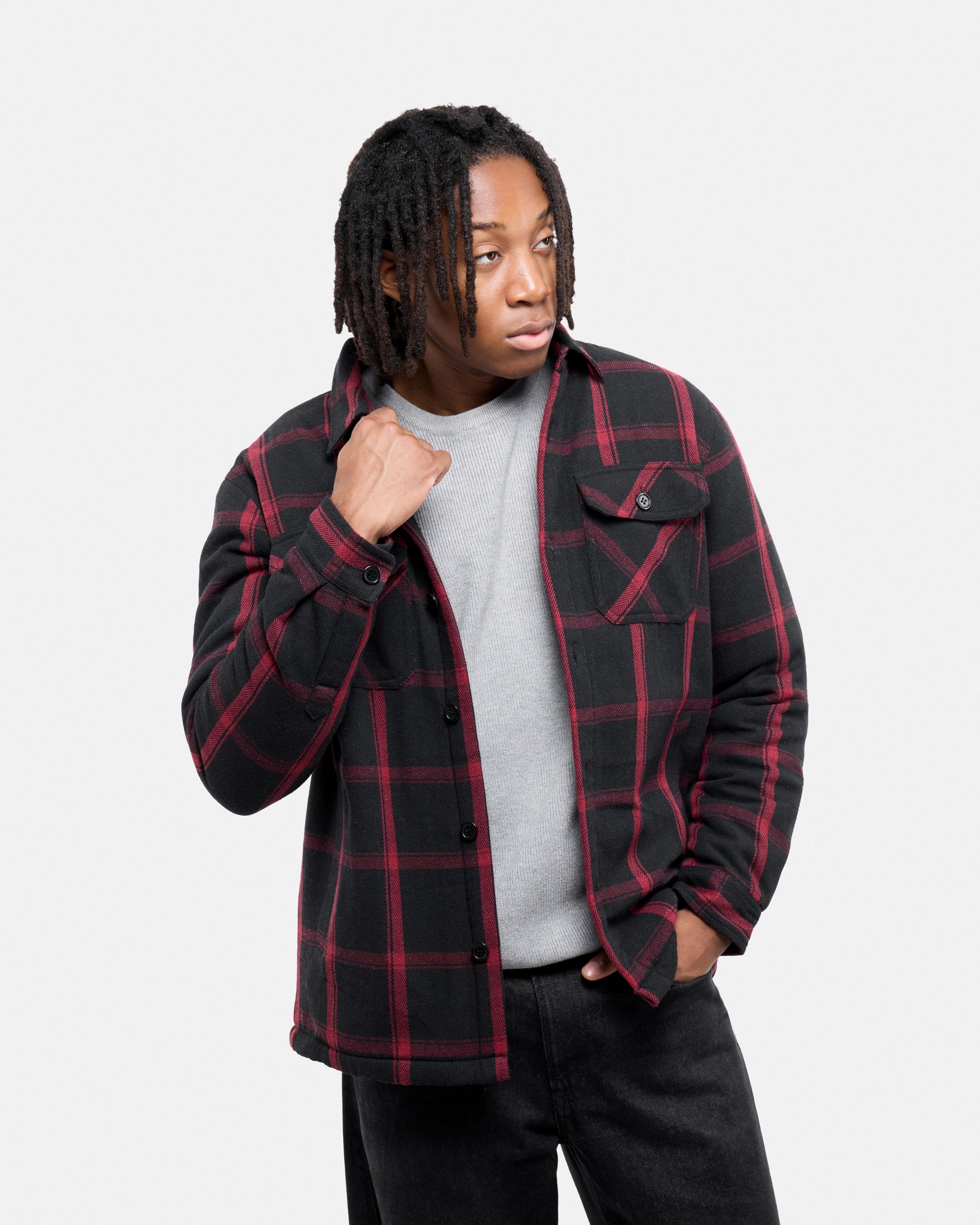 #XRJK5100572 Sherpa Lined Plaid Shirt Jacket-thumbmail-4
