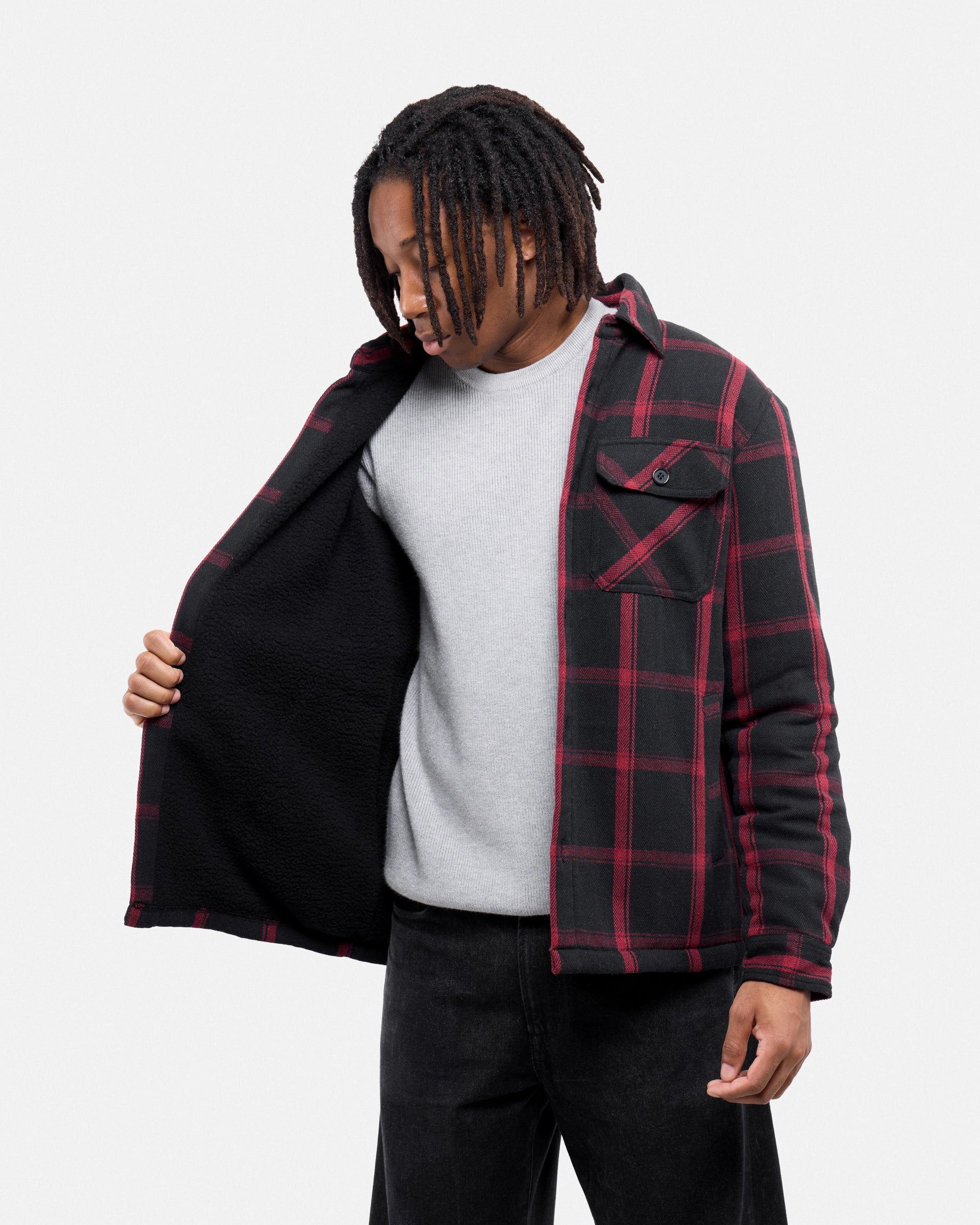#XRJK5100572 Sherpa Lined Plaid Shirt Jacket-thumbmail-5