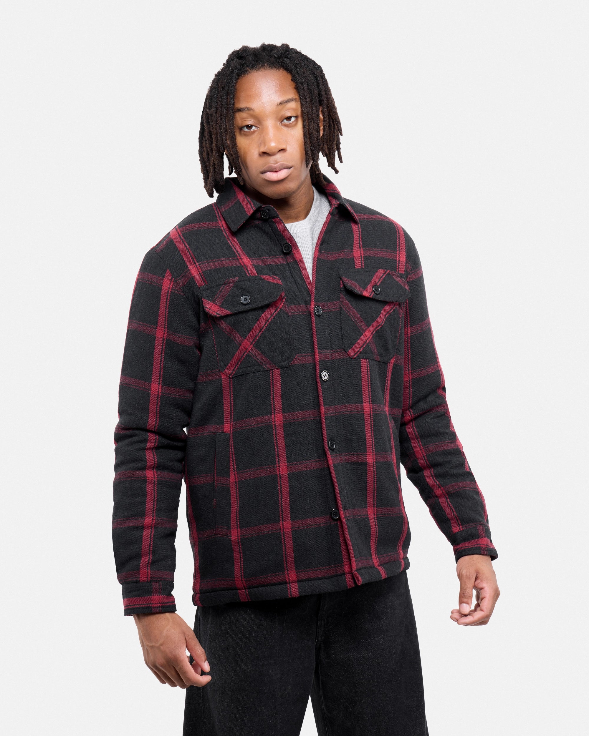 #XRJK5100572 Sherpa Lined Plaid Shirt Jacket-thumbmail-6