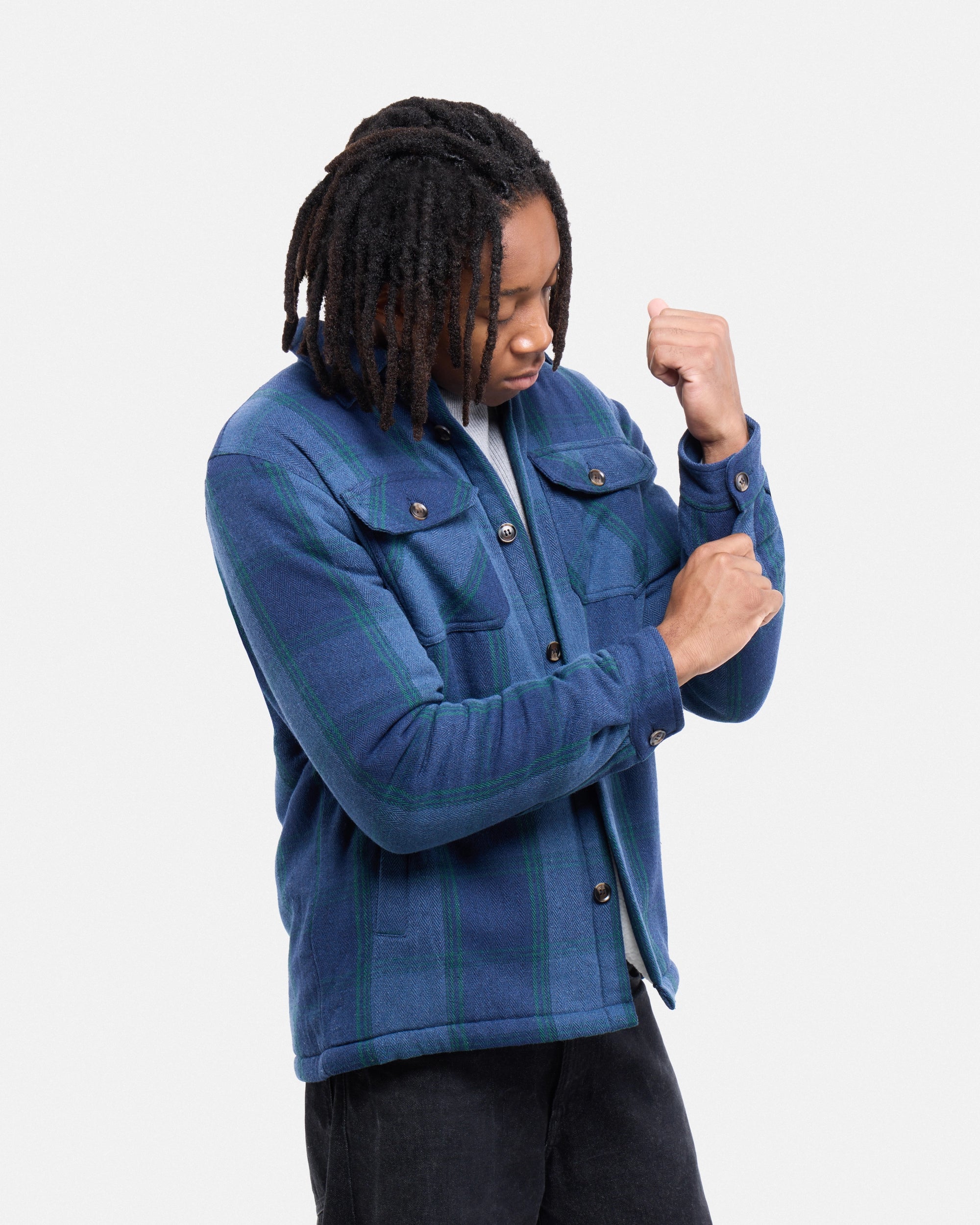 #XRJK5100572 Sherpa Lined Plaid Shirt Jacket-thumbmail-12