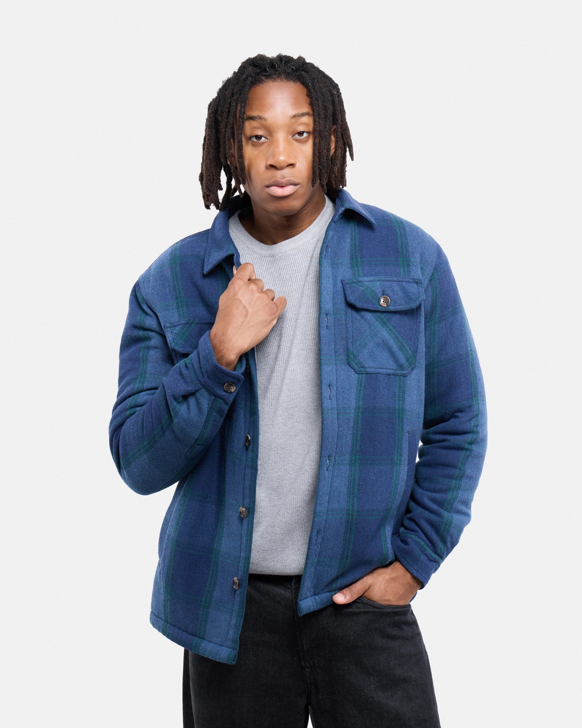 #XRJK5100572 Sherpa Lined Plaid Shirt Jacket-thumbmail-13