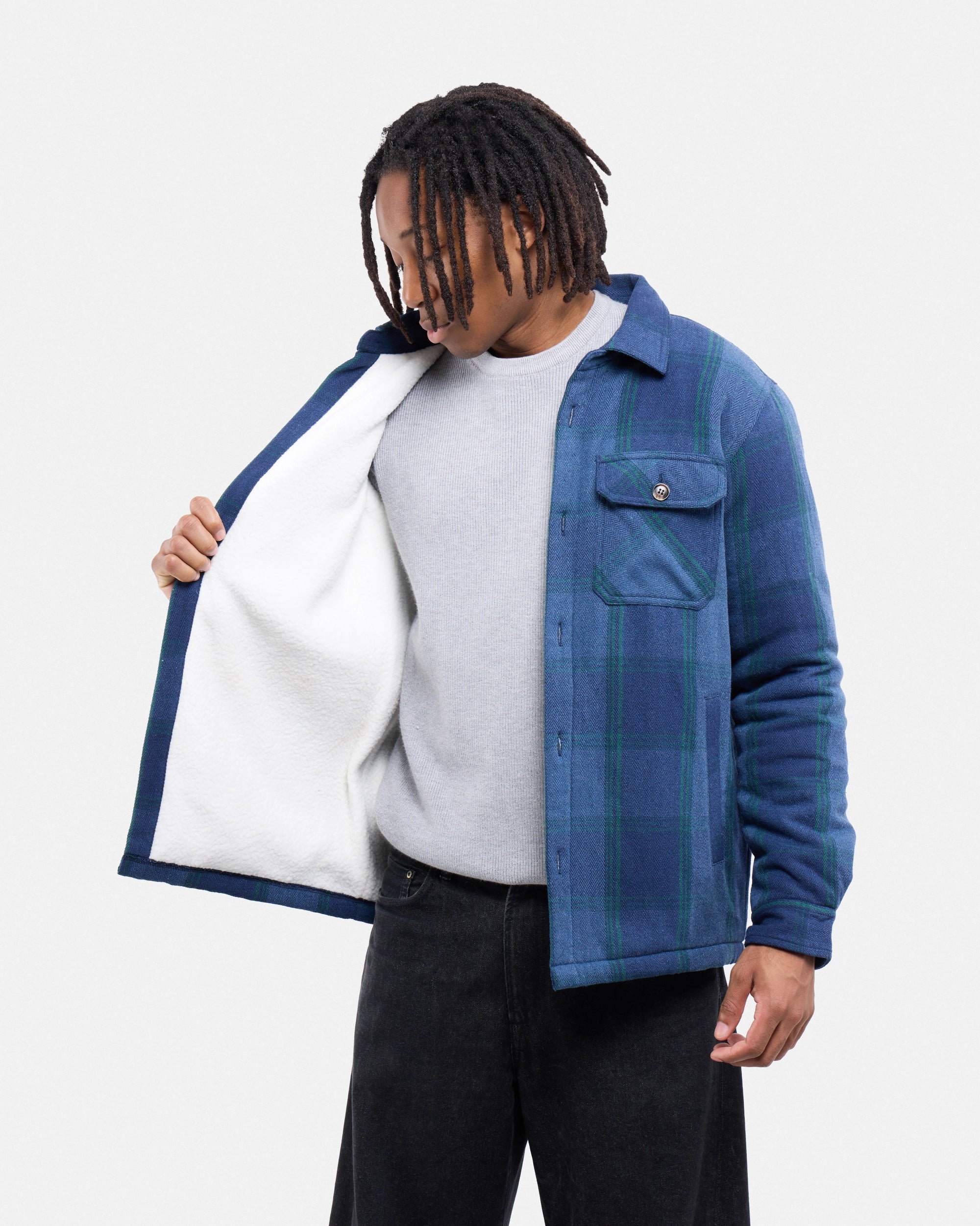 #XRJK5100572 Sherpa Lined Plaid Shirt Jacket-thumbmail-14