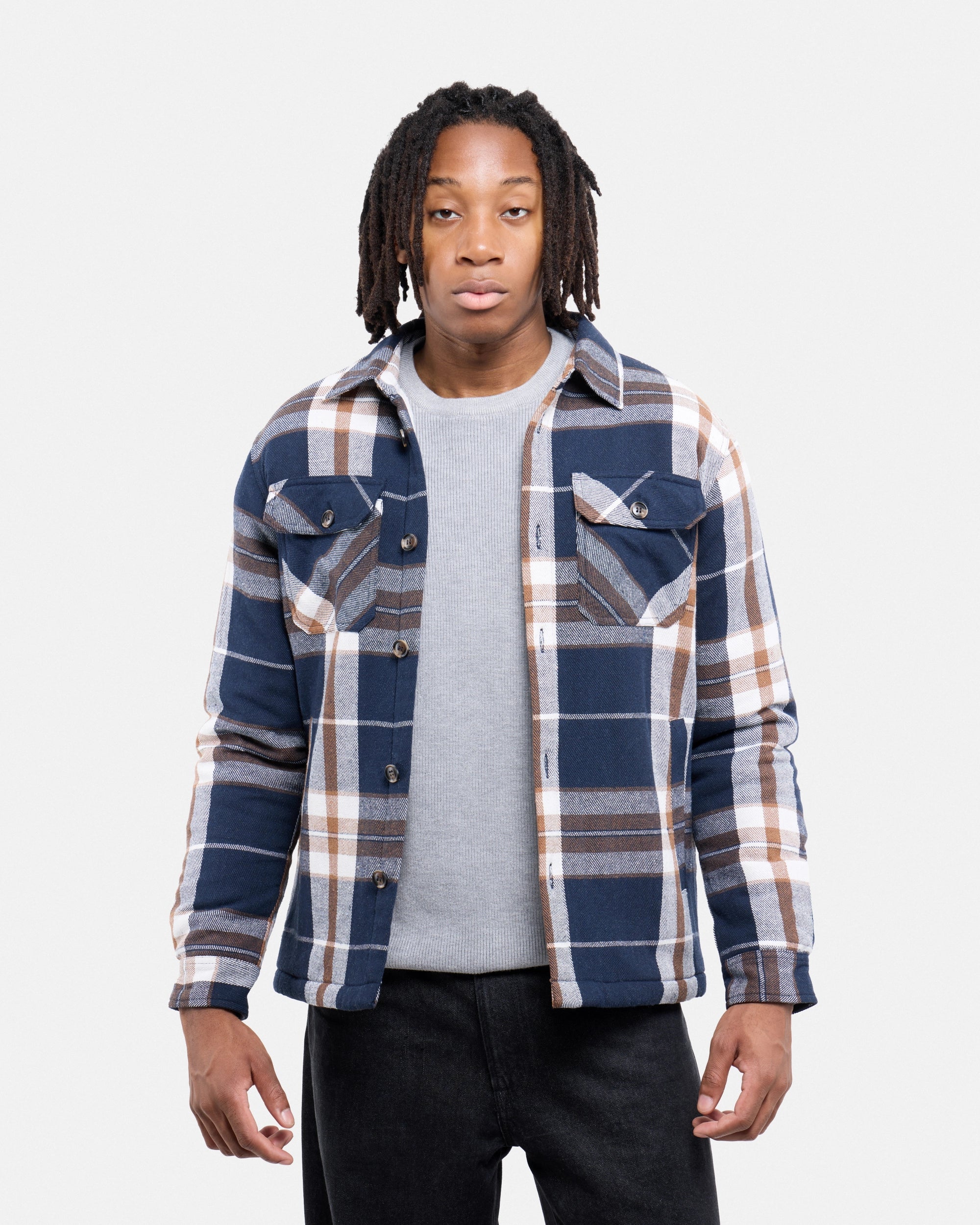 #XRJK5100572 Sherpa Lined Plaid Shirt Jacket-thumbmail-19