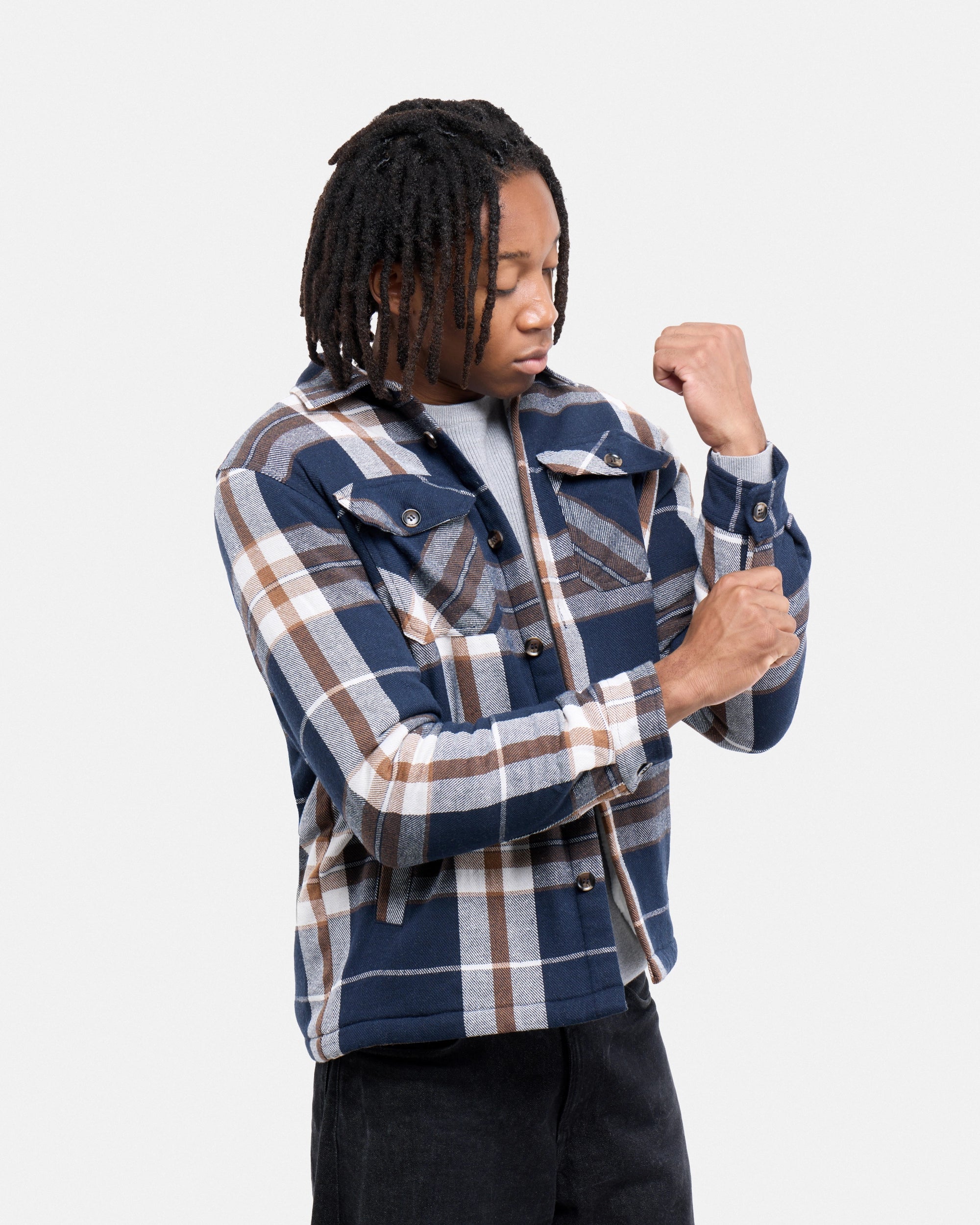 #XRJK5100572 Sherpa Lined Plaid Shirt Jacket-thumbmail-21