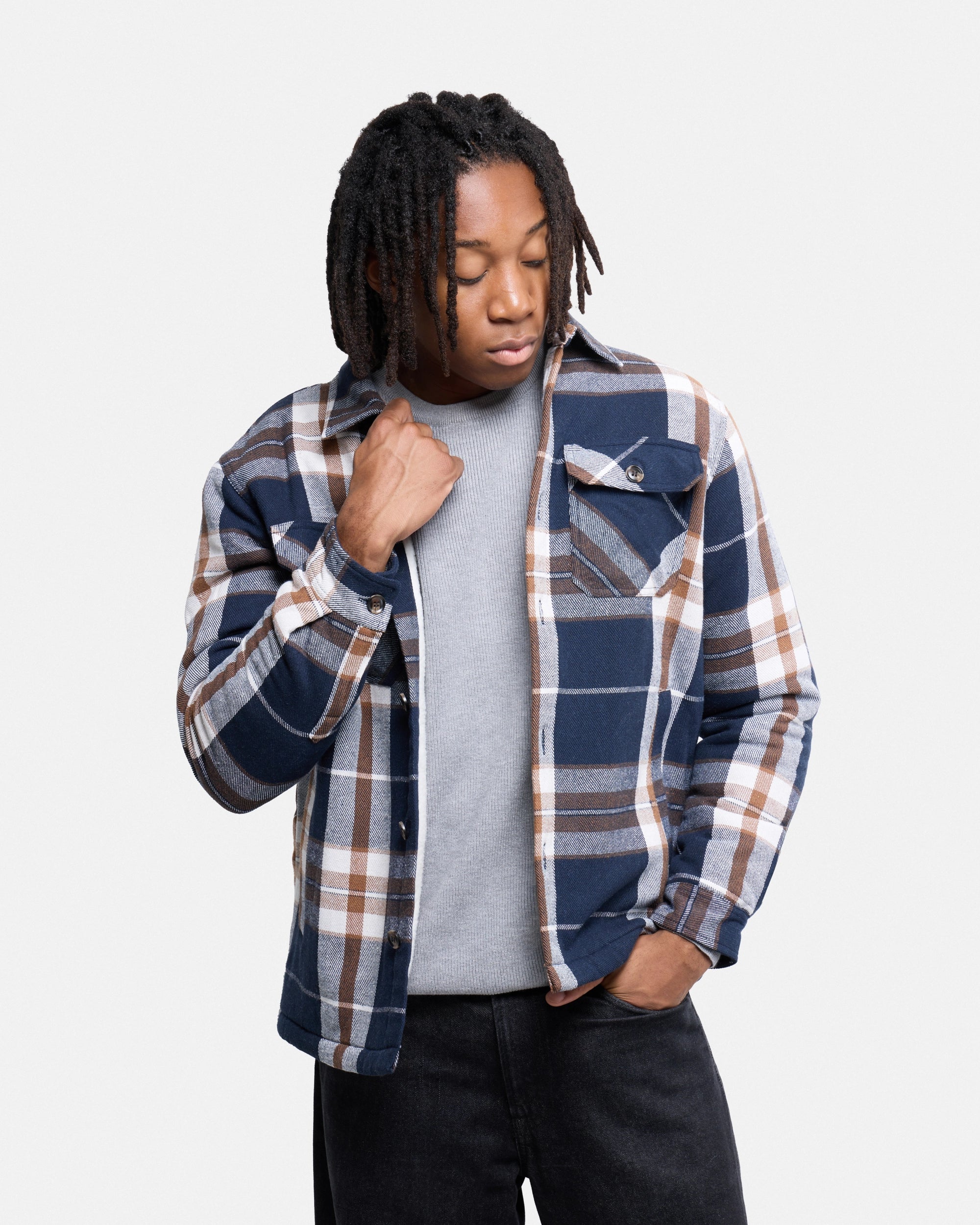 #XRJK5100572 Sherpa Lined Plaid Shirt Jacket-thumbmail-22