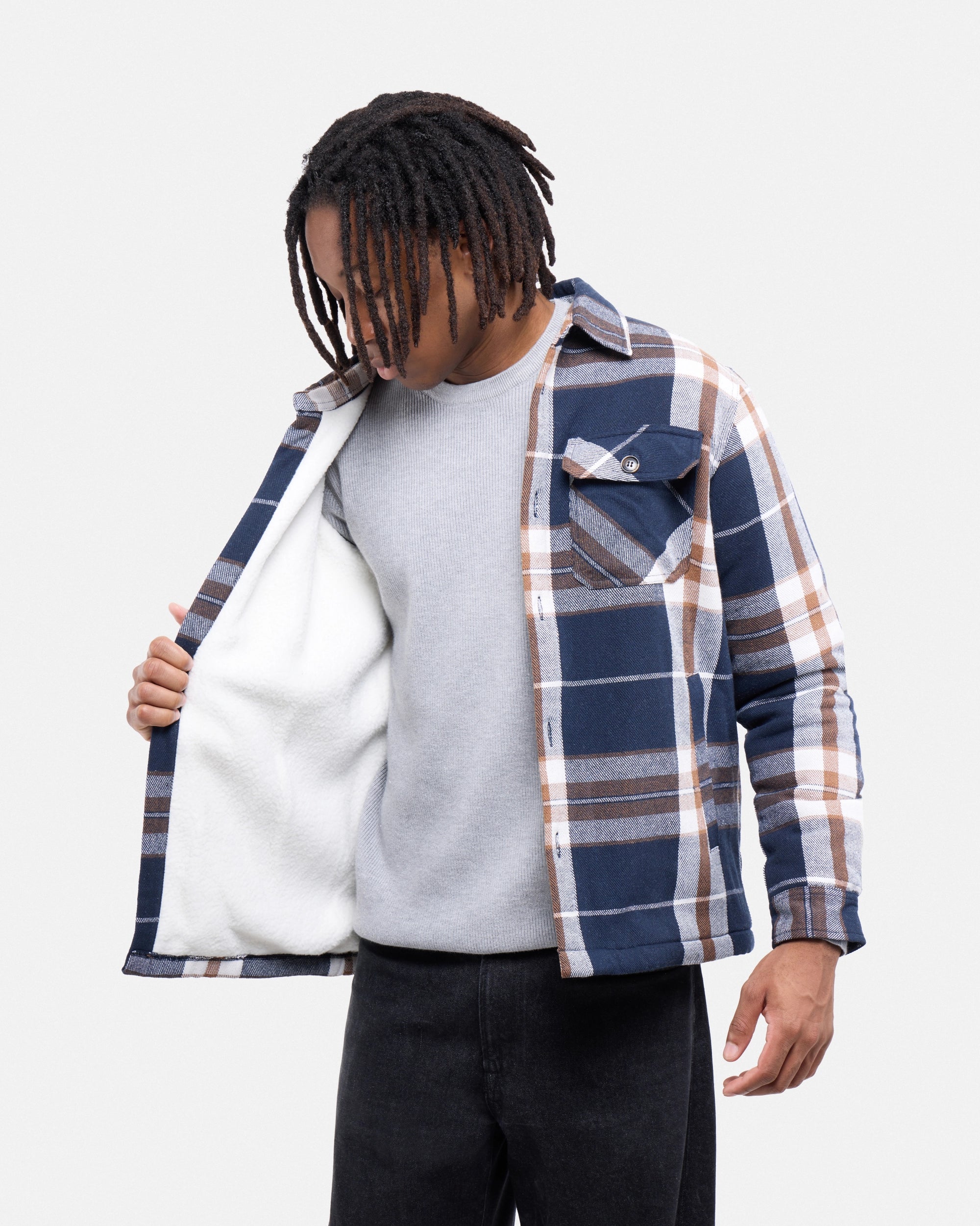 #XRJK5100572 Sherpa Lined Plaid Shirt Jacket-thumbmail-23