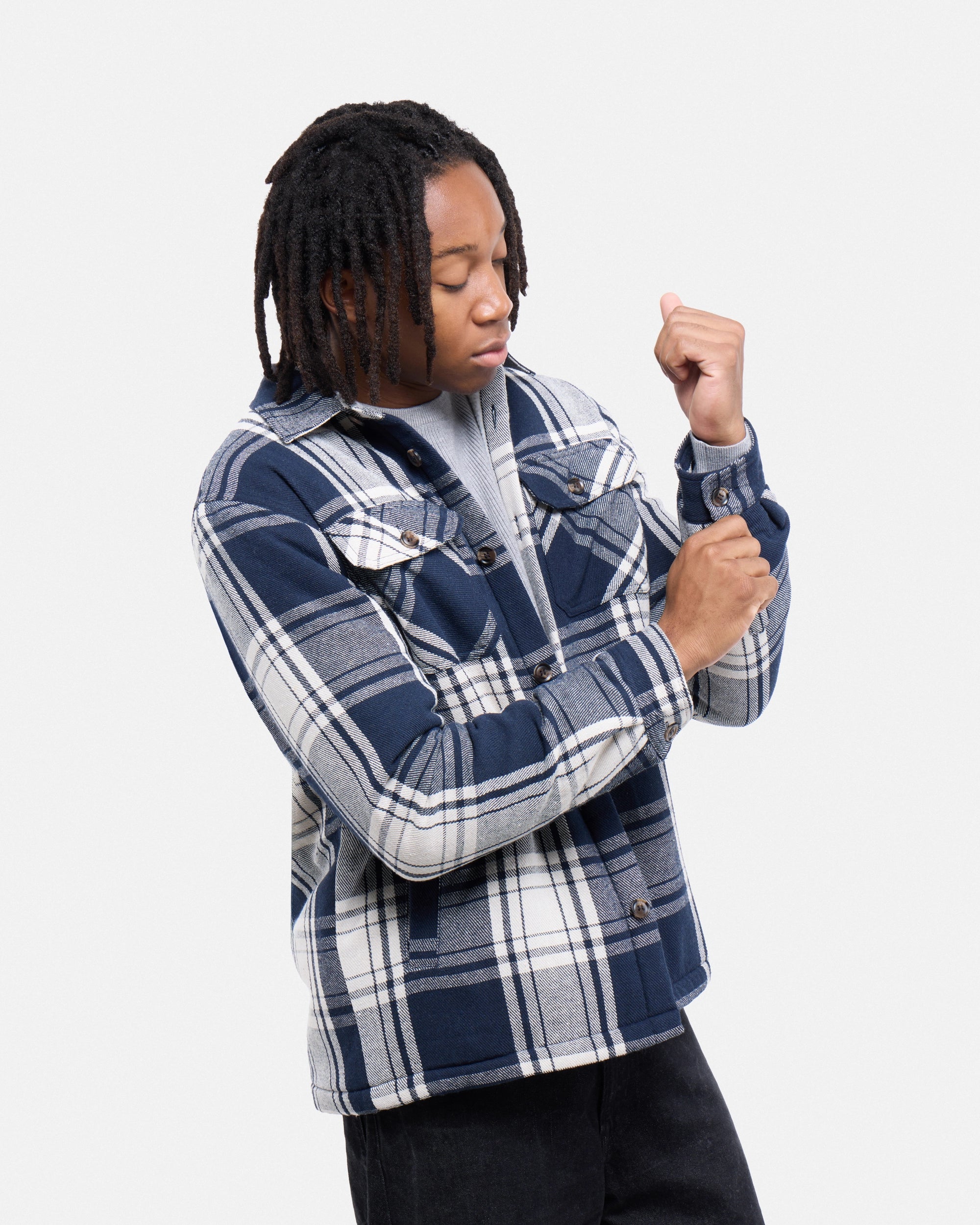 #XRJK5100572 Sherpa Lined Plaid Shirt Jacket-thumbmail-30