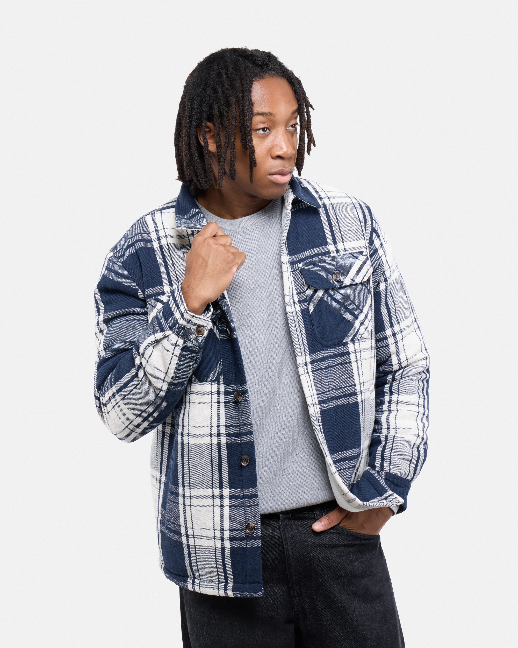 #XRJK5100572 Sherpa Lined Plaid Shirt Jacket-thumbmail-31