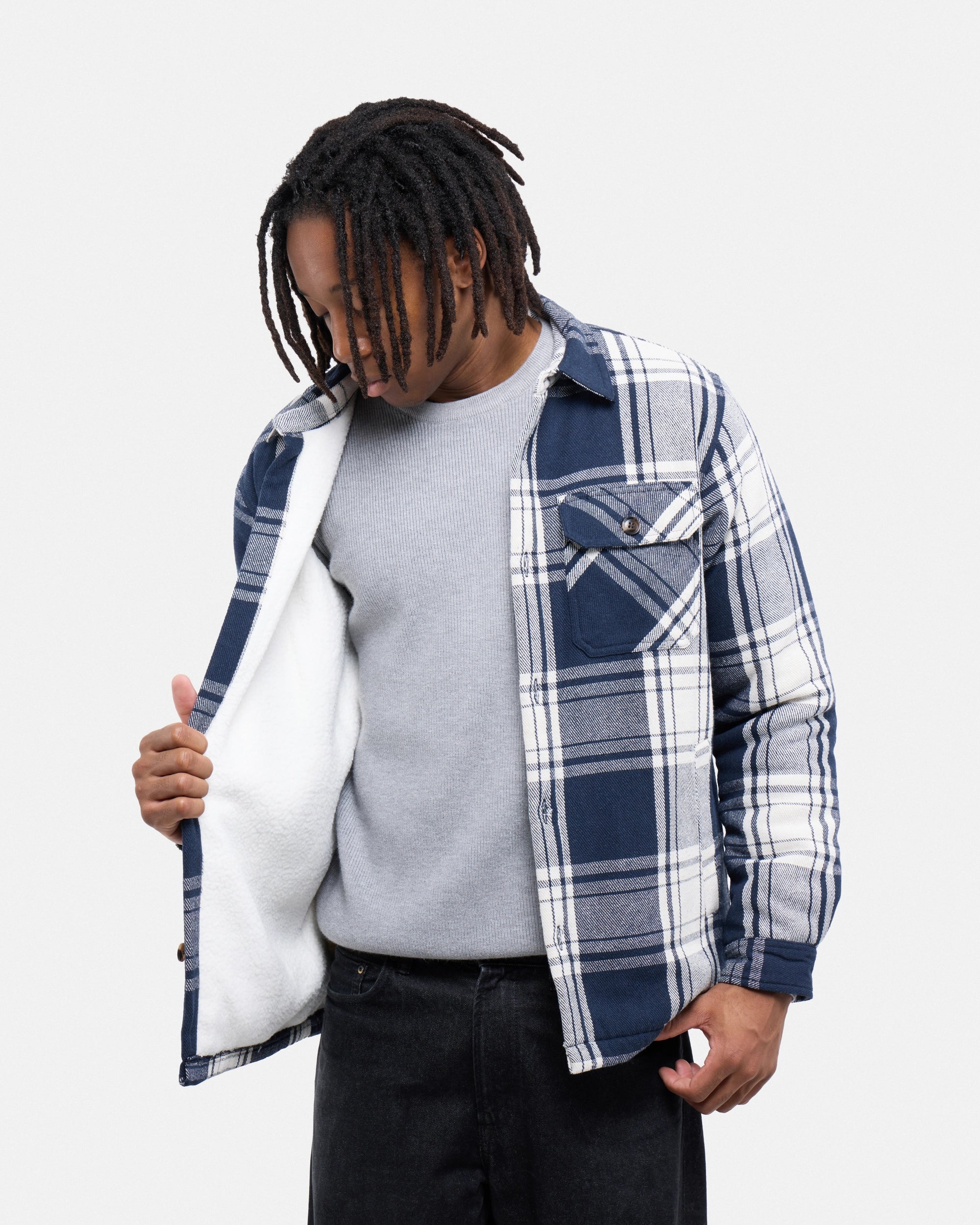 #XRJK5100572 Sherpa Lined Plaid Shirt Jacket-thumbmail-32