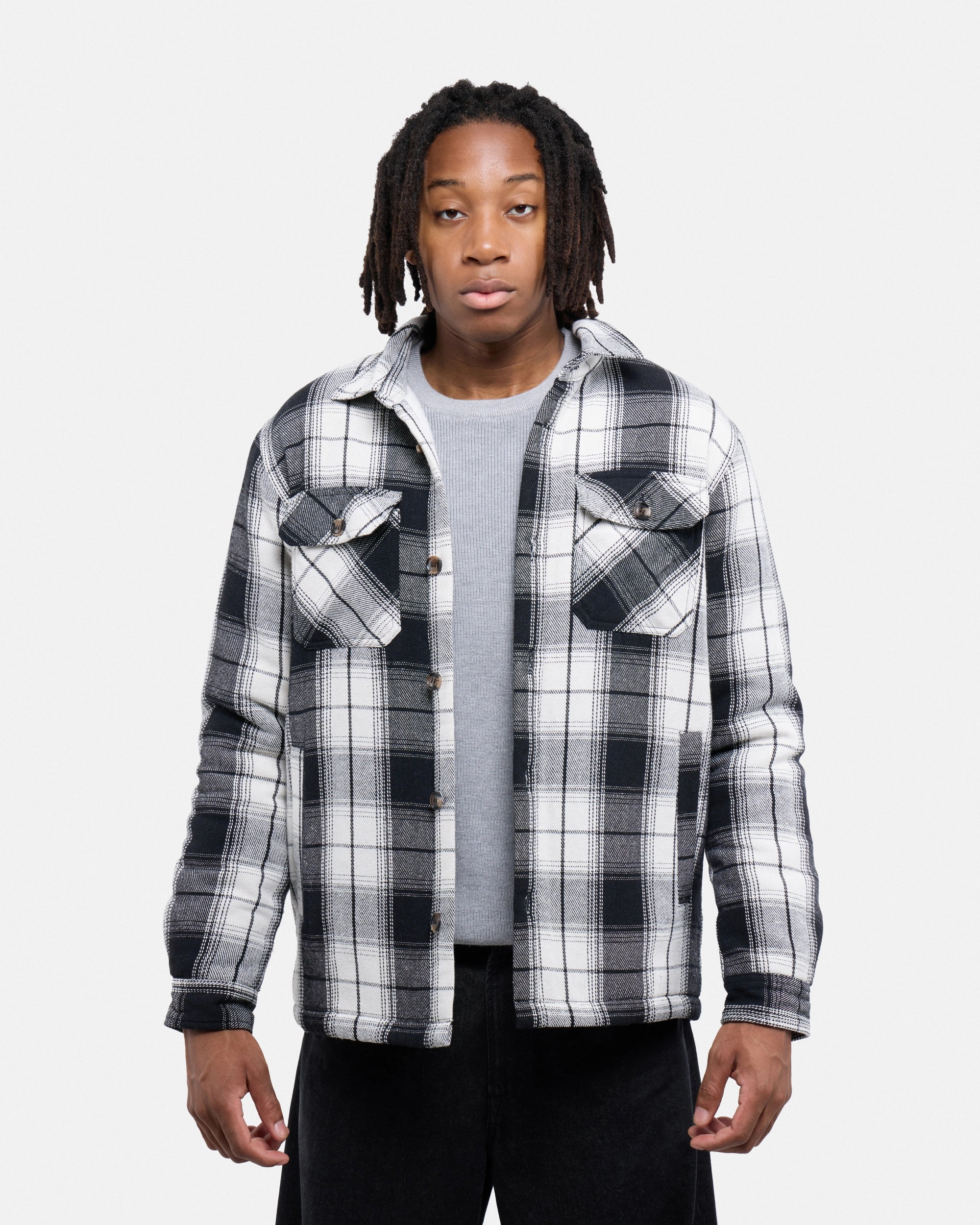 #XRJK5100572 Sherpa Lined Plaid Shirt Jacket-thumbmail-38