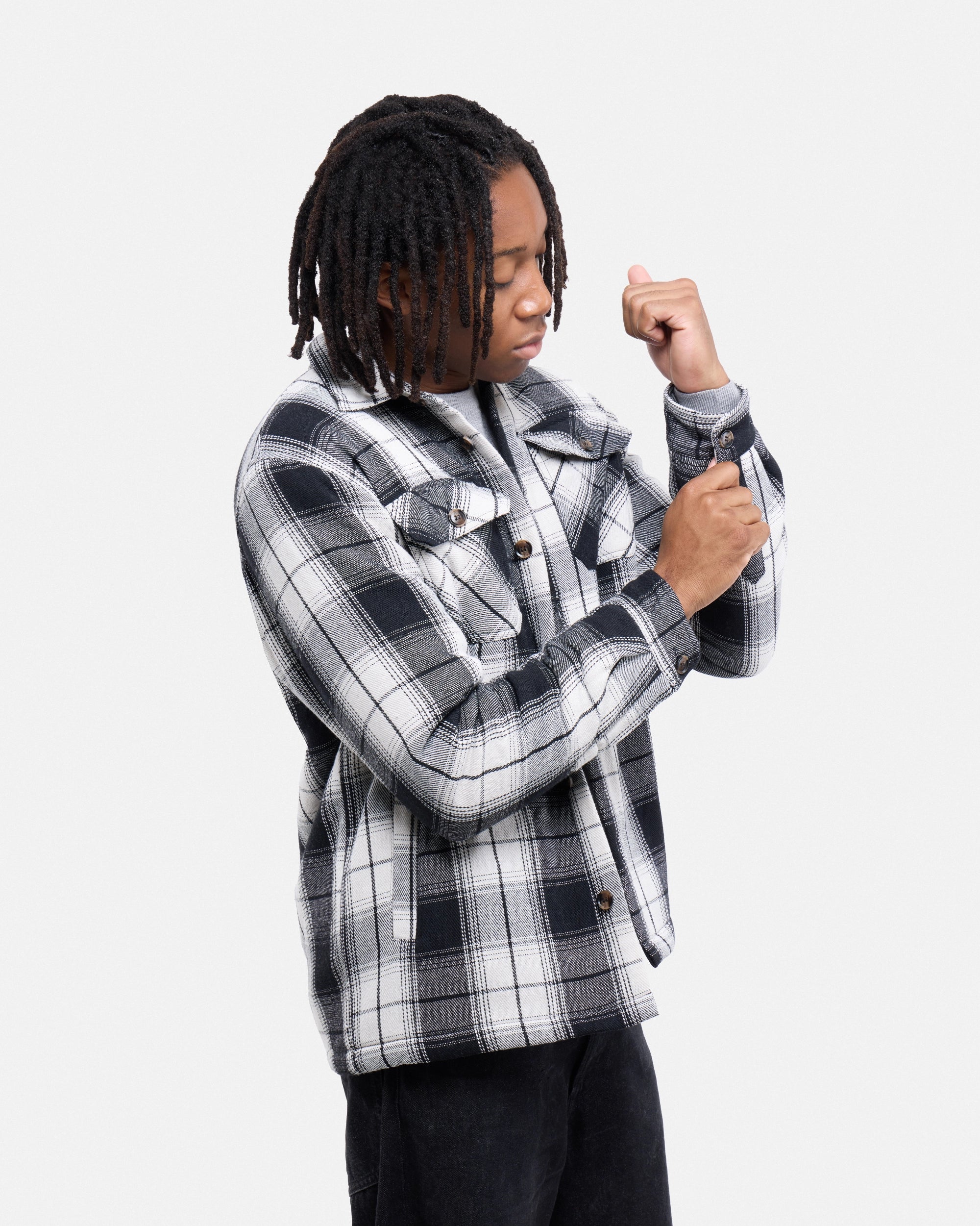 #XRJK5100572 Sherpa Lined Plaid Shirt Jacket-thumbmail-40