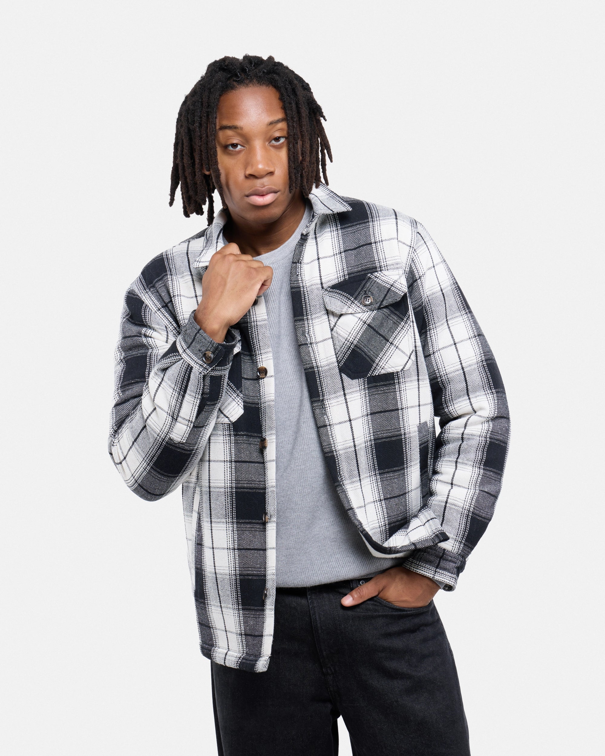 #XRJK5100572 Sherpa Lined Plaid Shirt Jacket-thumbmail-41
