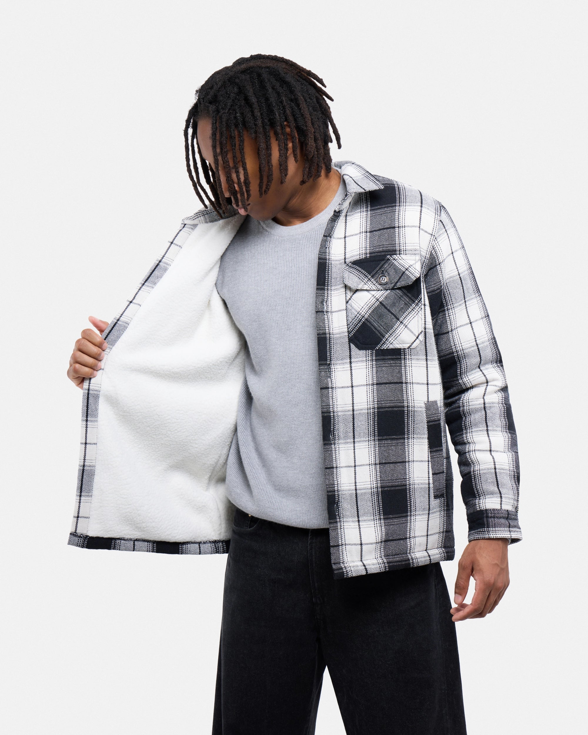 #XRJK5100572 Sherpa Lined Plaid Shirt Jacket-thumbmail-42