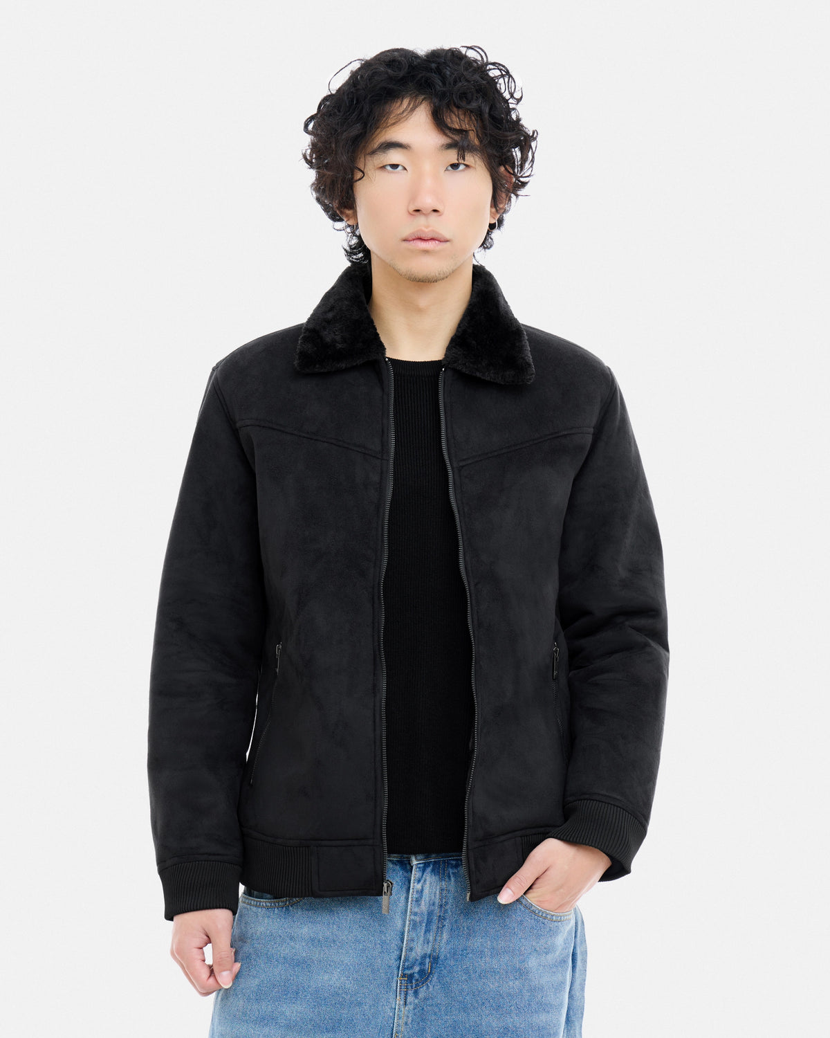 #XRJKM5101437 Suede Bomber Jacket
