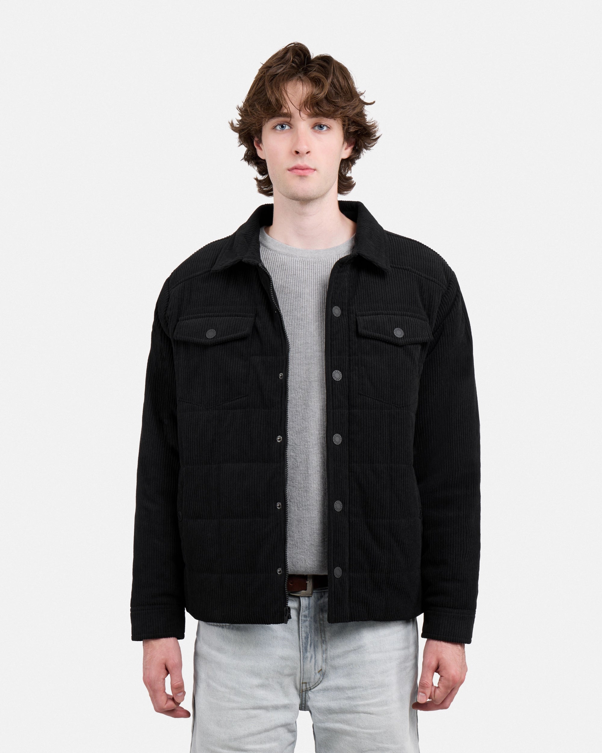 Men's Quilted Corduroy Shirt Jacket With Polyester Lining-thumbmail-1