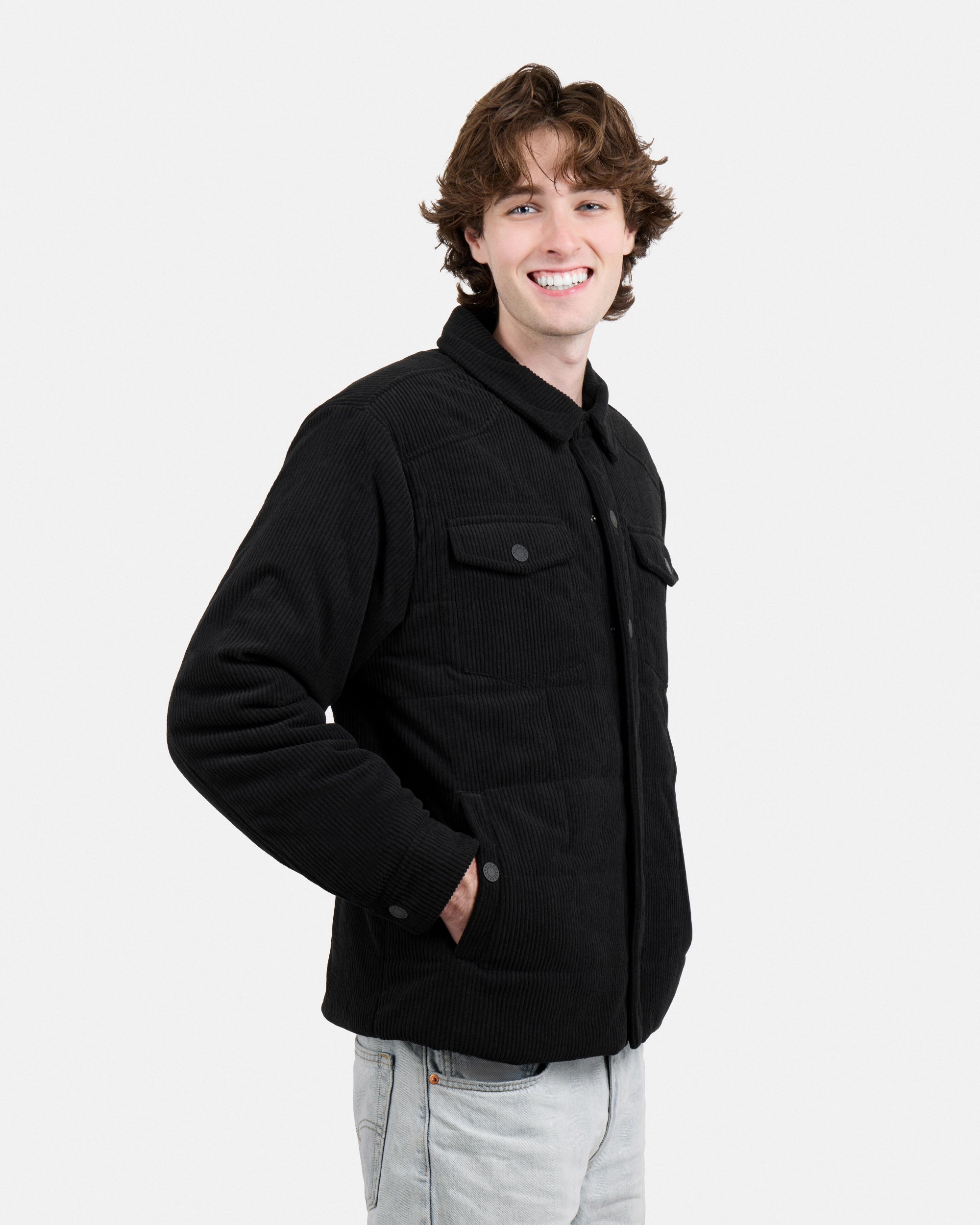 Men's Quilted Corduroy Shirt Jacket With Polyester Lining-thumbmail-3