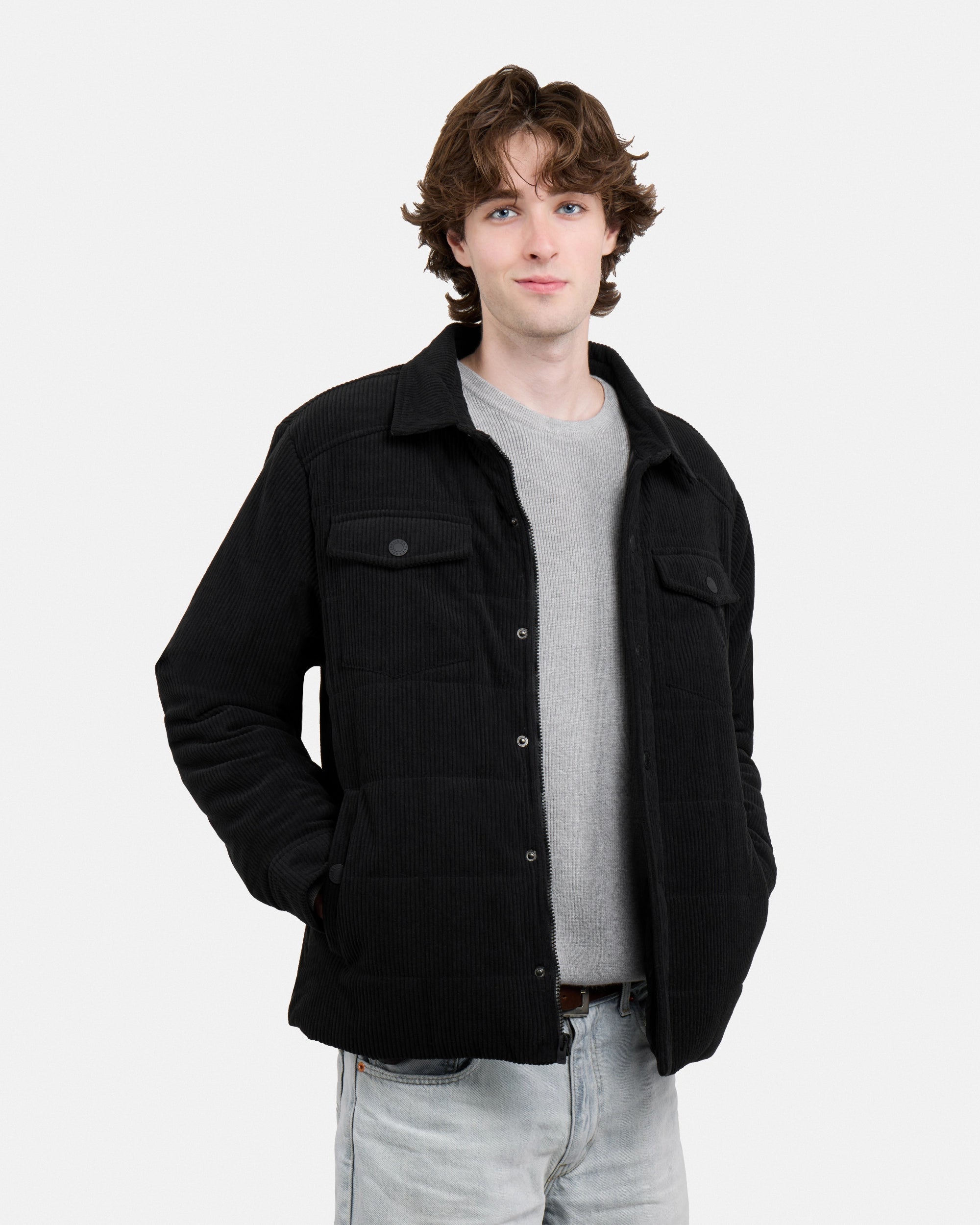 Men's Quilted Corduroy Shirt Jacket With Polyester Lining-thumbmail-4