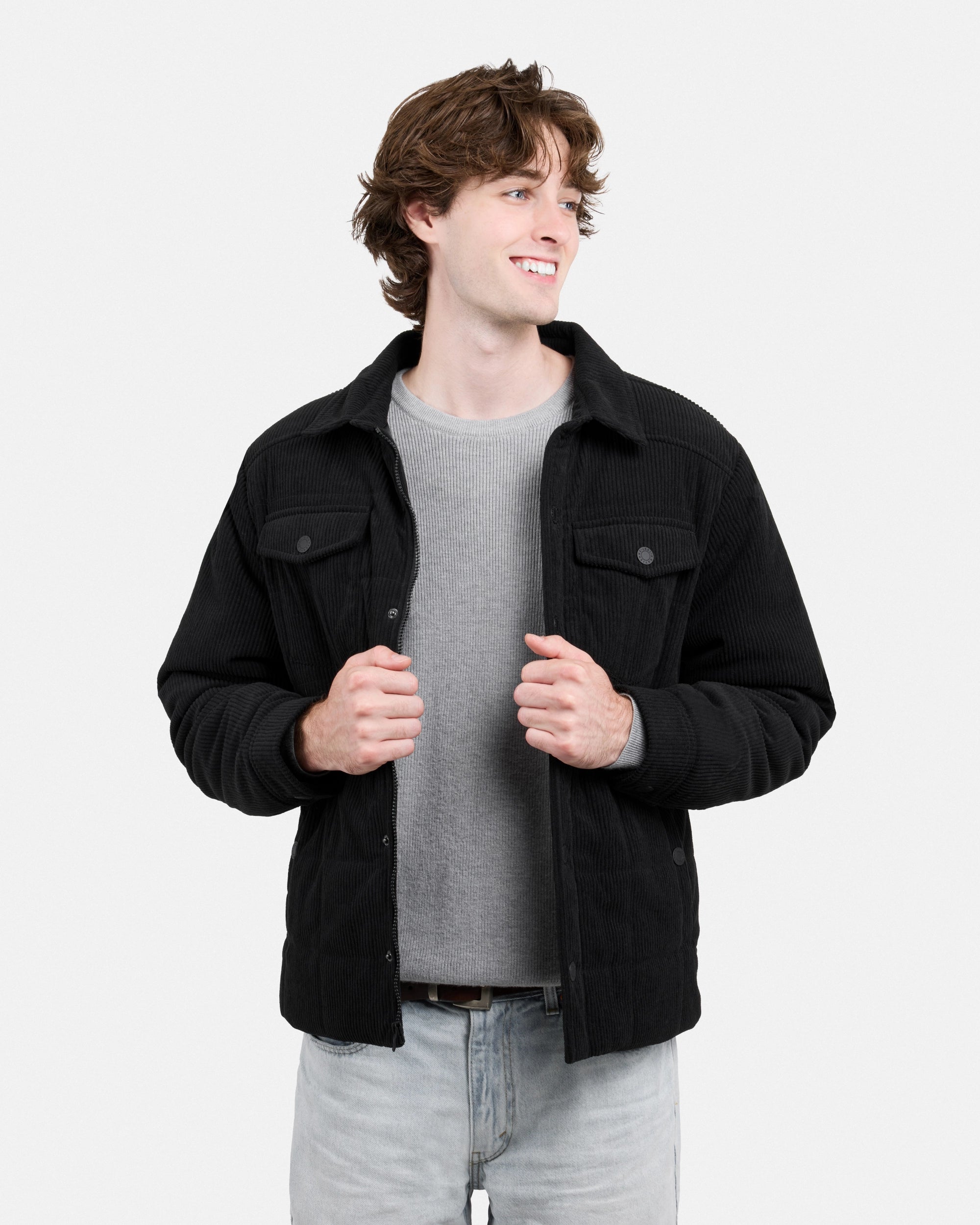 Men's Quilted Corduroy Shirt Jacket With Polyester Lining-thumbmail-5