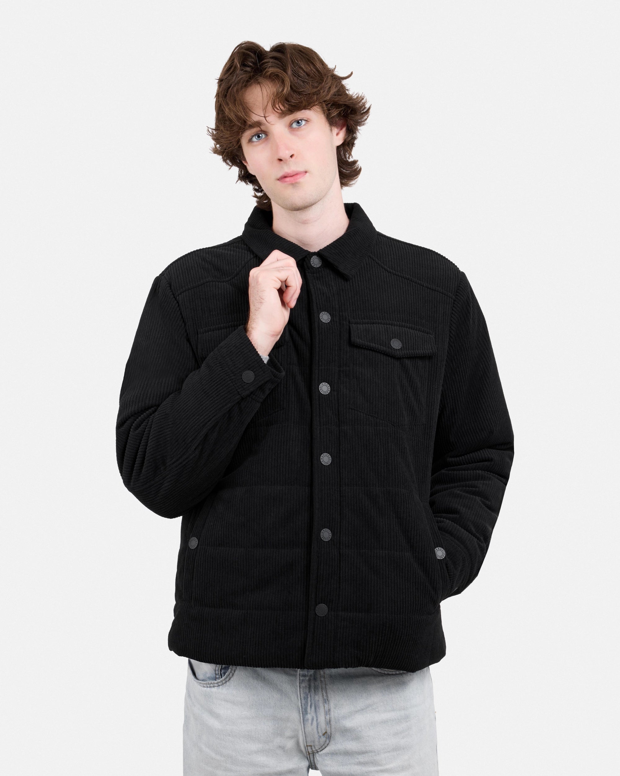 Men's Quilted Corduroy Shirt Jacket With Polyester Lining-thumbmail-6