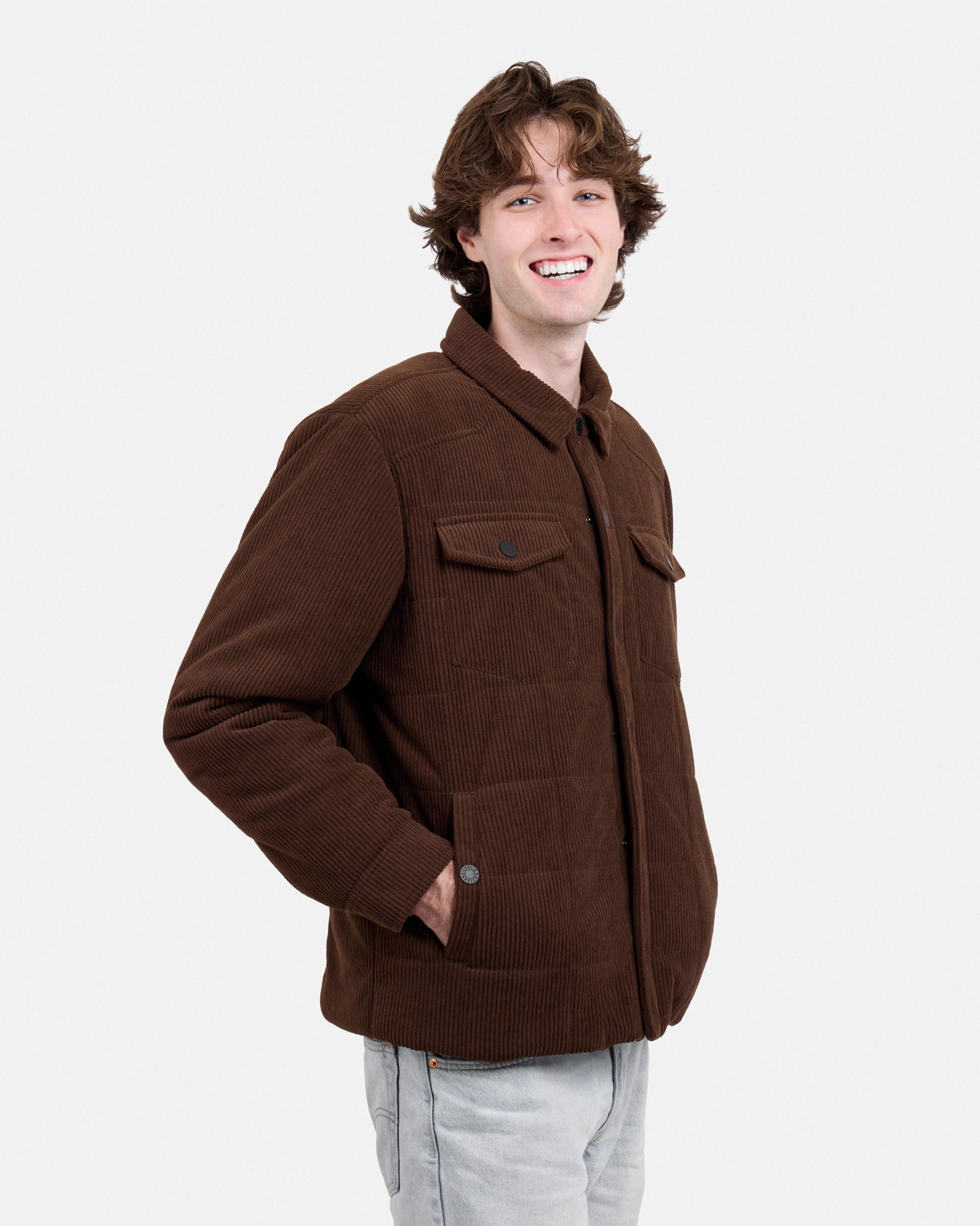 Men's Quilted Corduroy Shirt Jacket With Polyester Lining-thumbmail-12