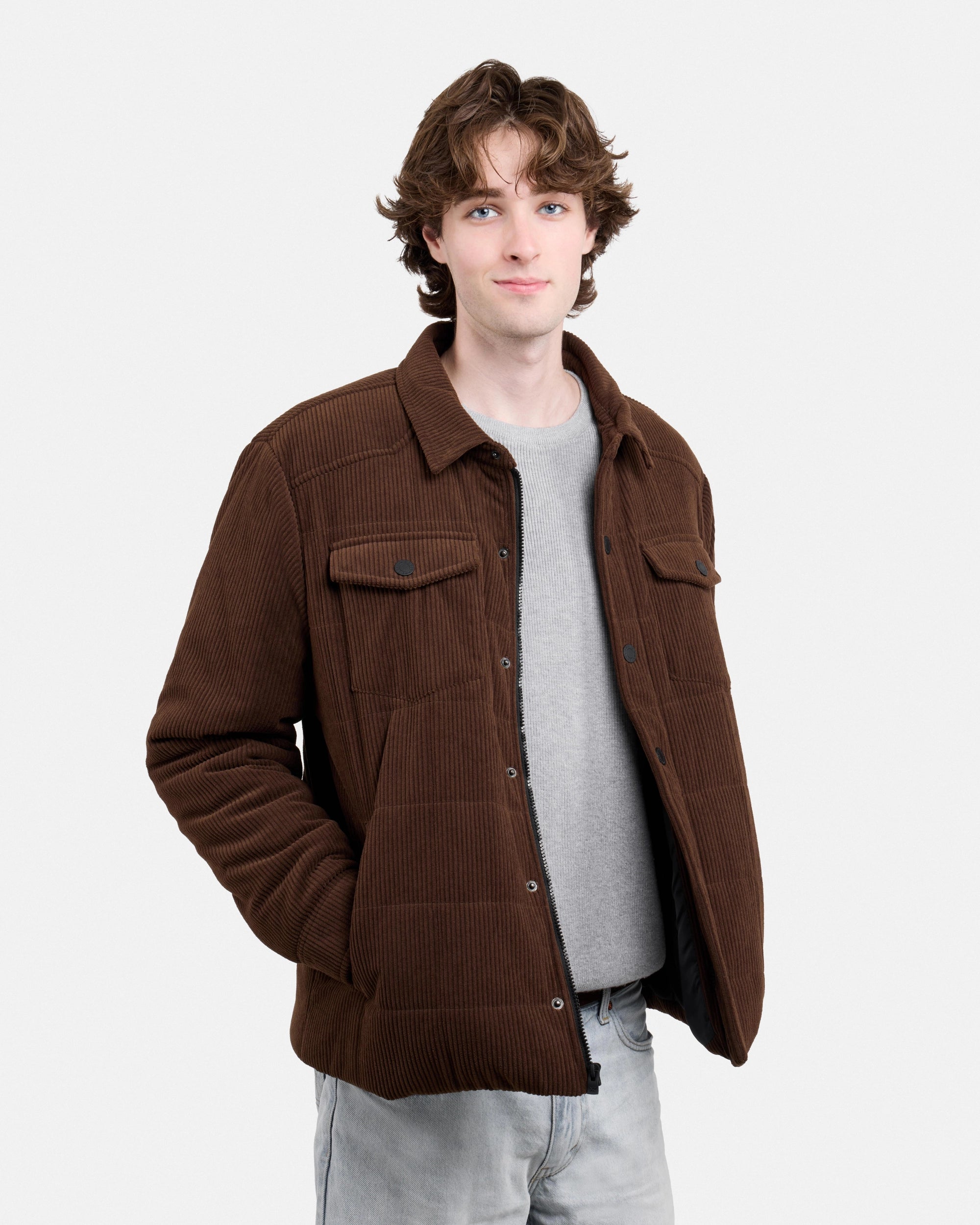 Men's Quilted Corduroy Shirt Jacket With Polyester Lining-thumbmail-13