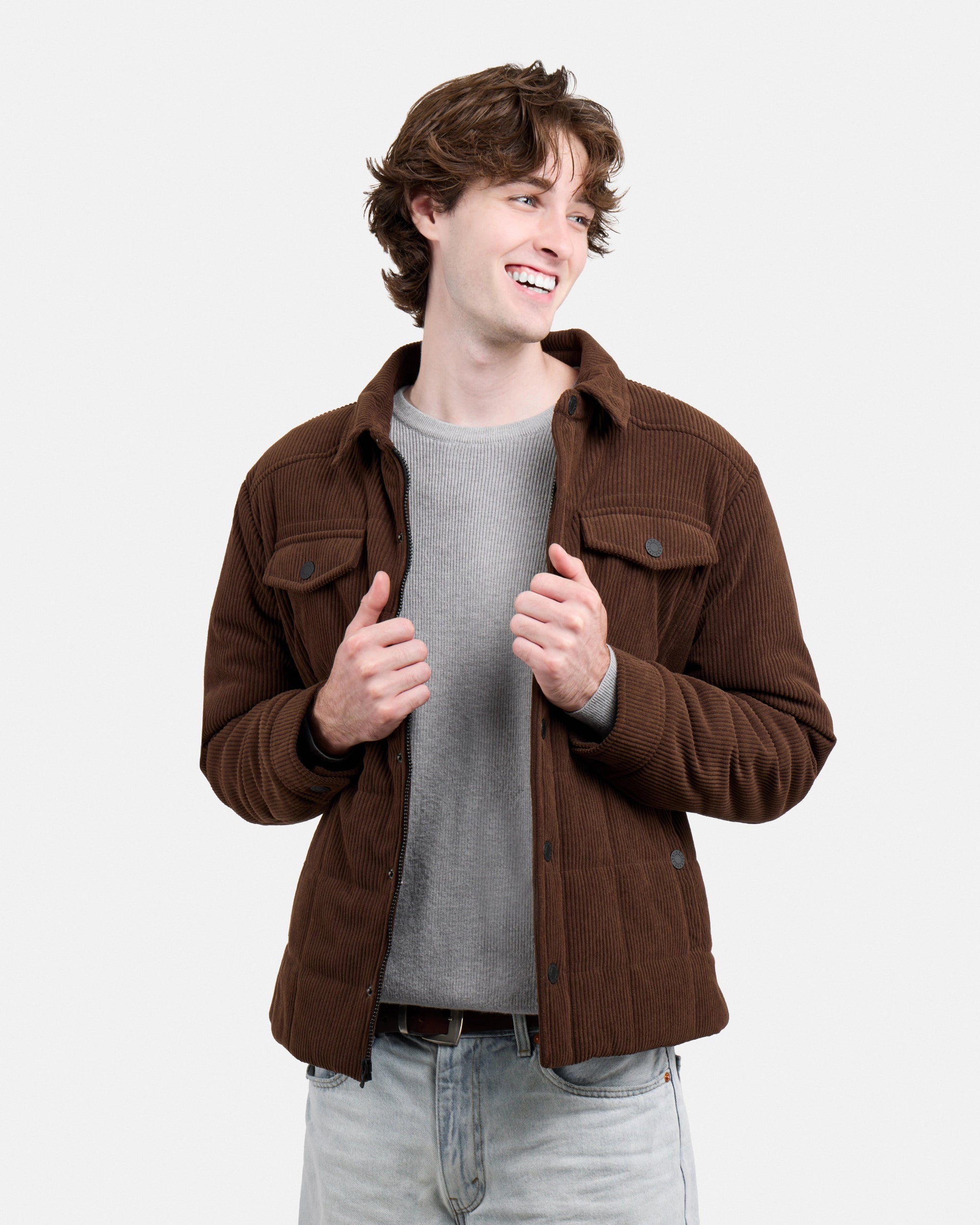 Men's Quilted Corduroy Shirt Jacket With Polyester Lining-thumbmail-14