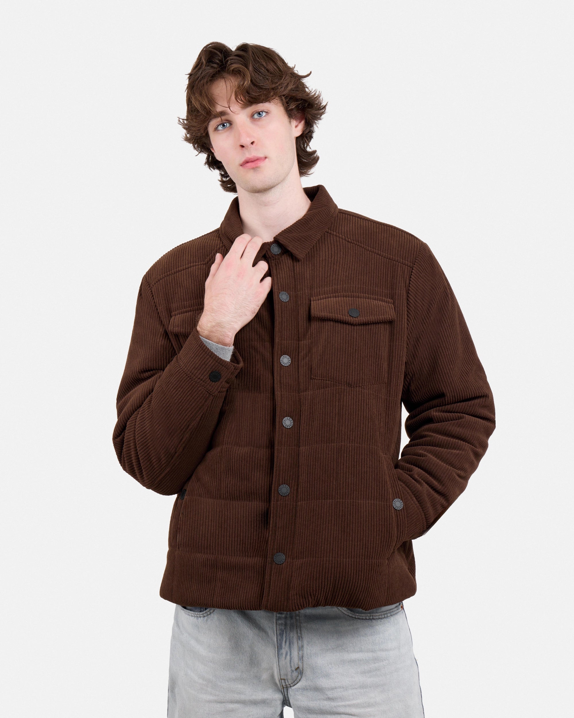 Men's Quilted Corduroy Shirt Jacket With Polyester Lining-thumbmail-15