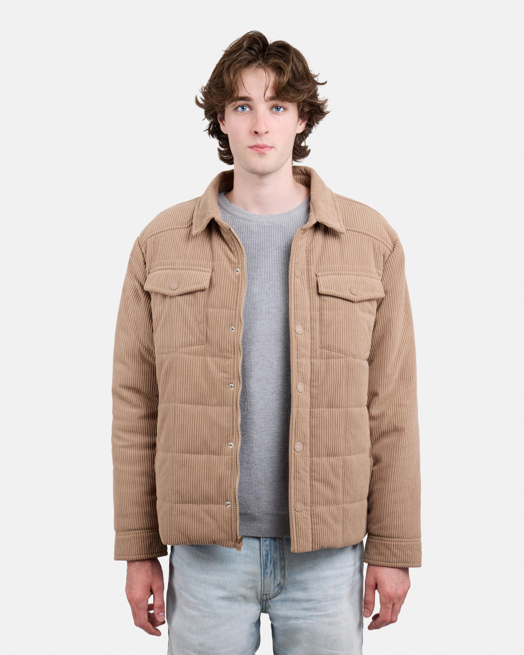 Men's Quilted Corduroy Shirt Jacket With Polyester Lining-thumbmail-19
