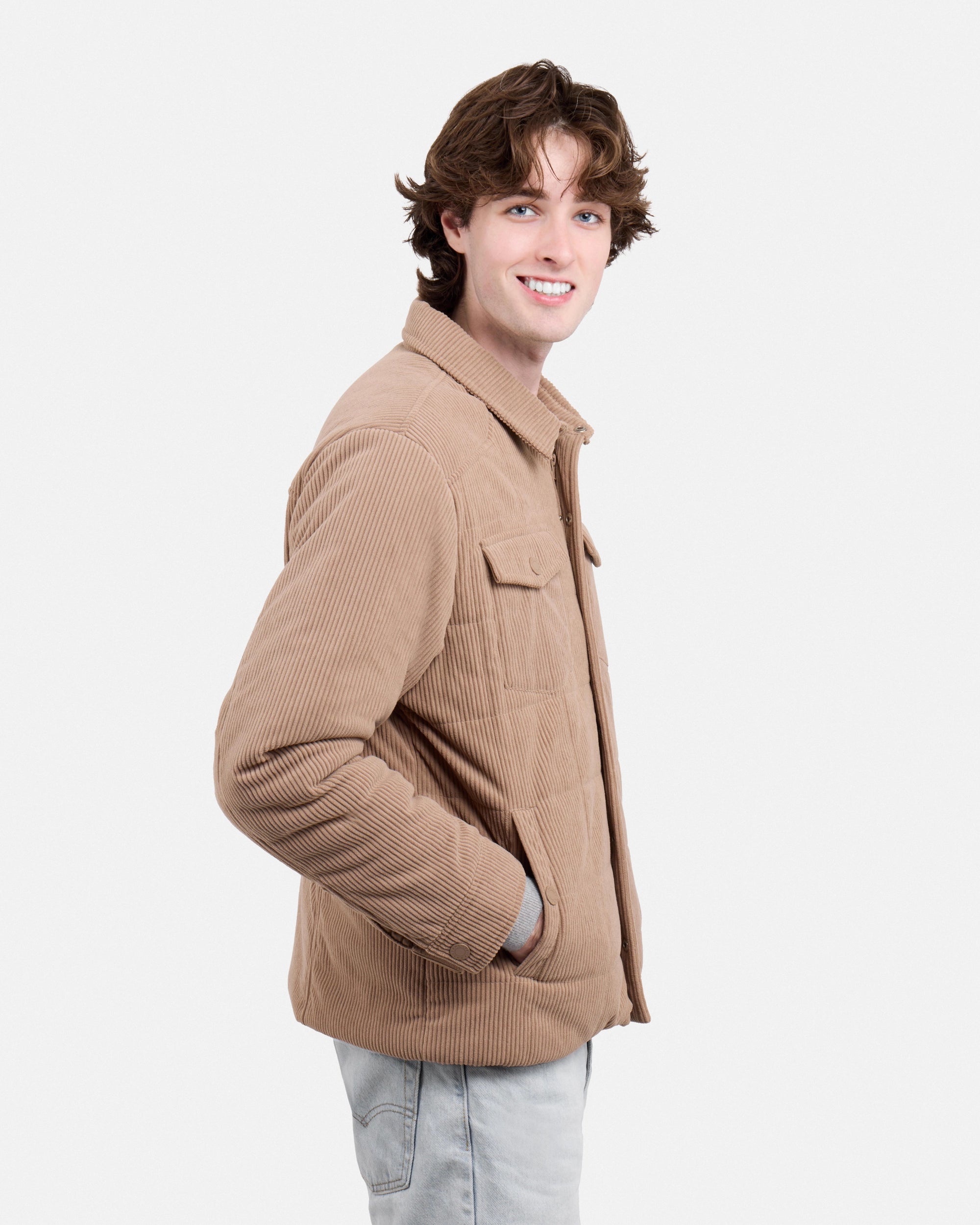 Men's Quilted Corduroy Shirt Jacket With Polyester Lining-thumbmail-21