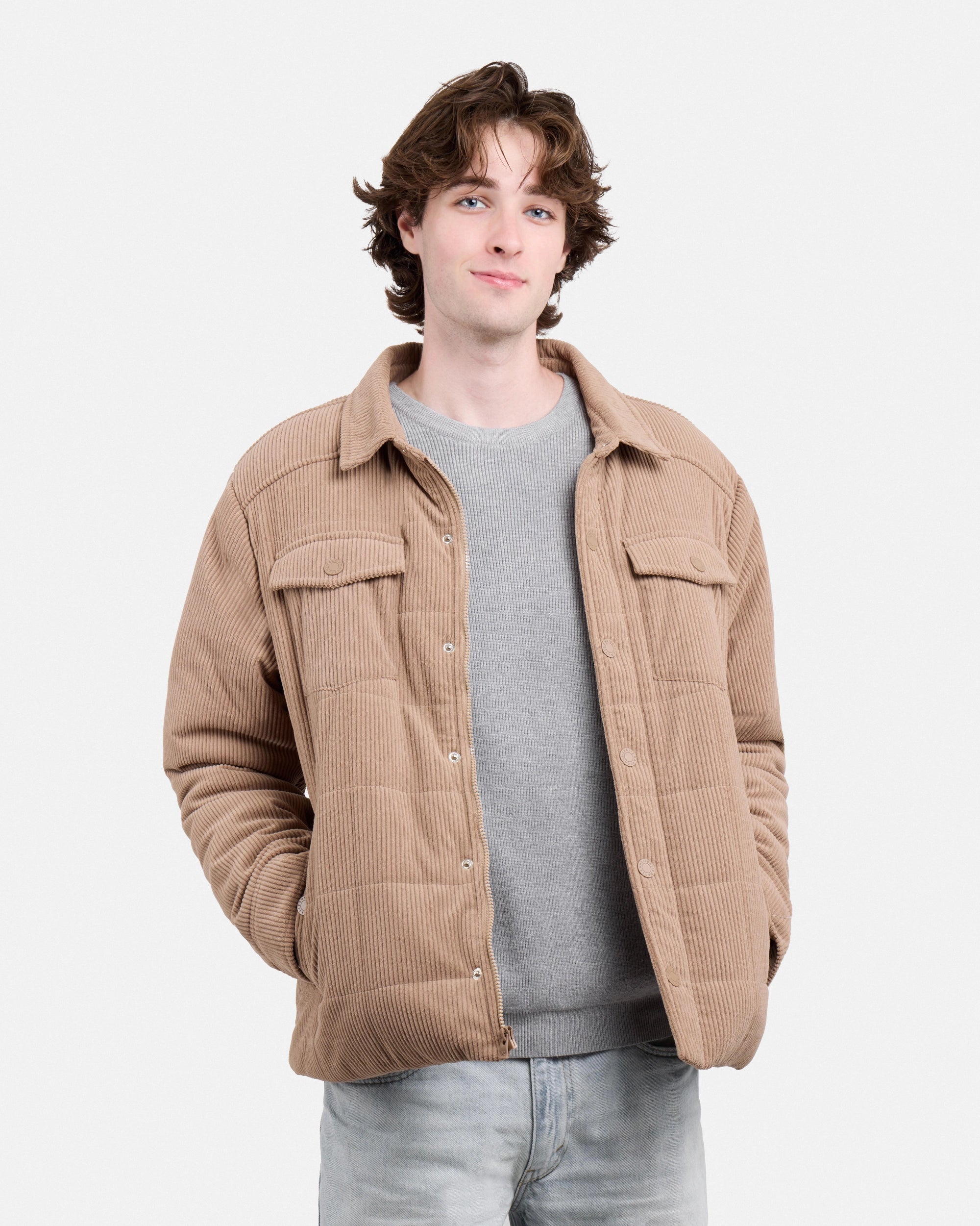 Men's Quilted Corduroy Shirt Jacket With Polyester Lining-thumbmail-22