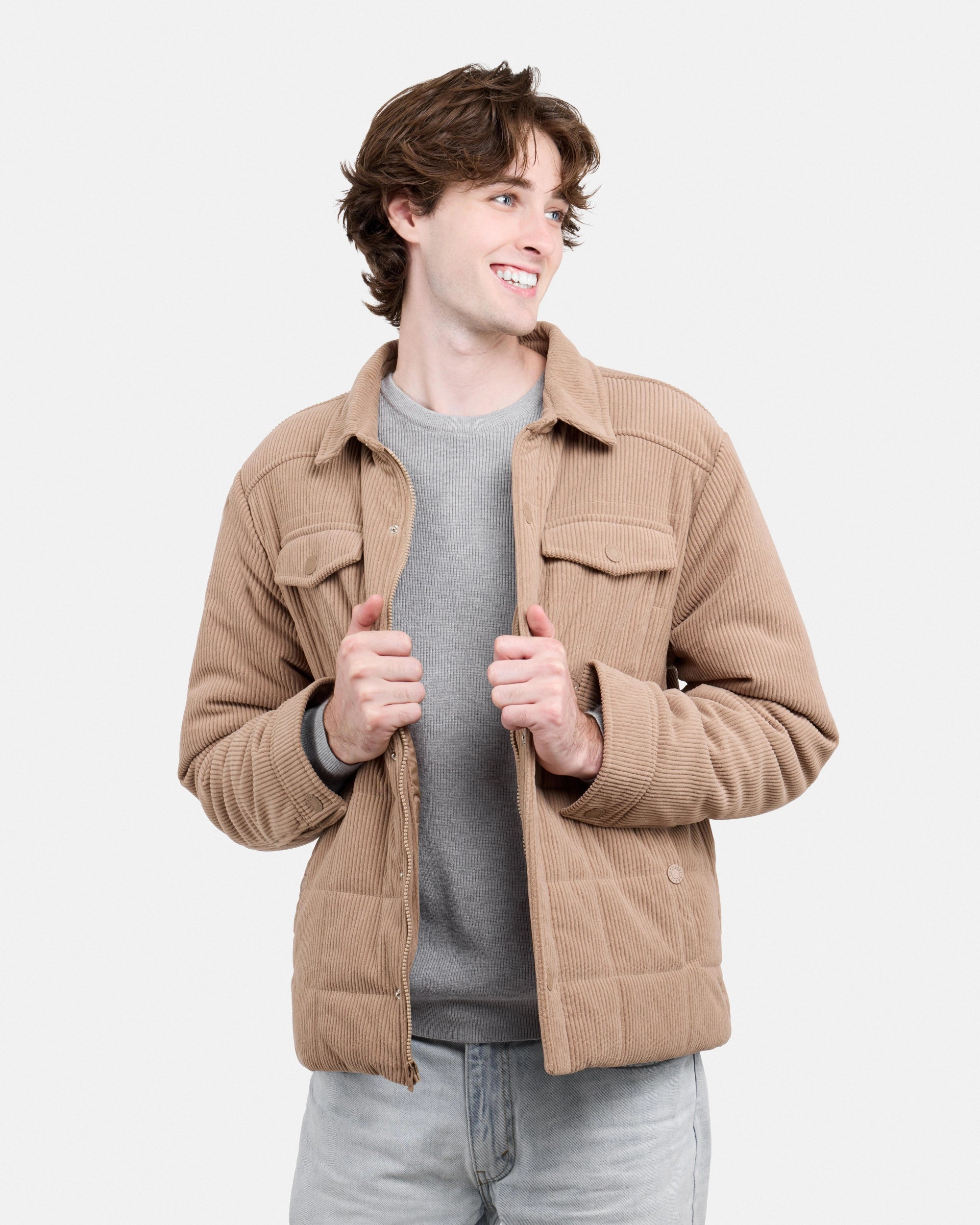 Men's Quilted Corduroy Shirt Jacket With Polyester Lining-thumbmail-23