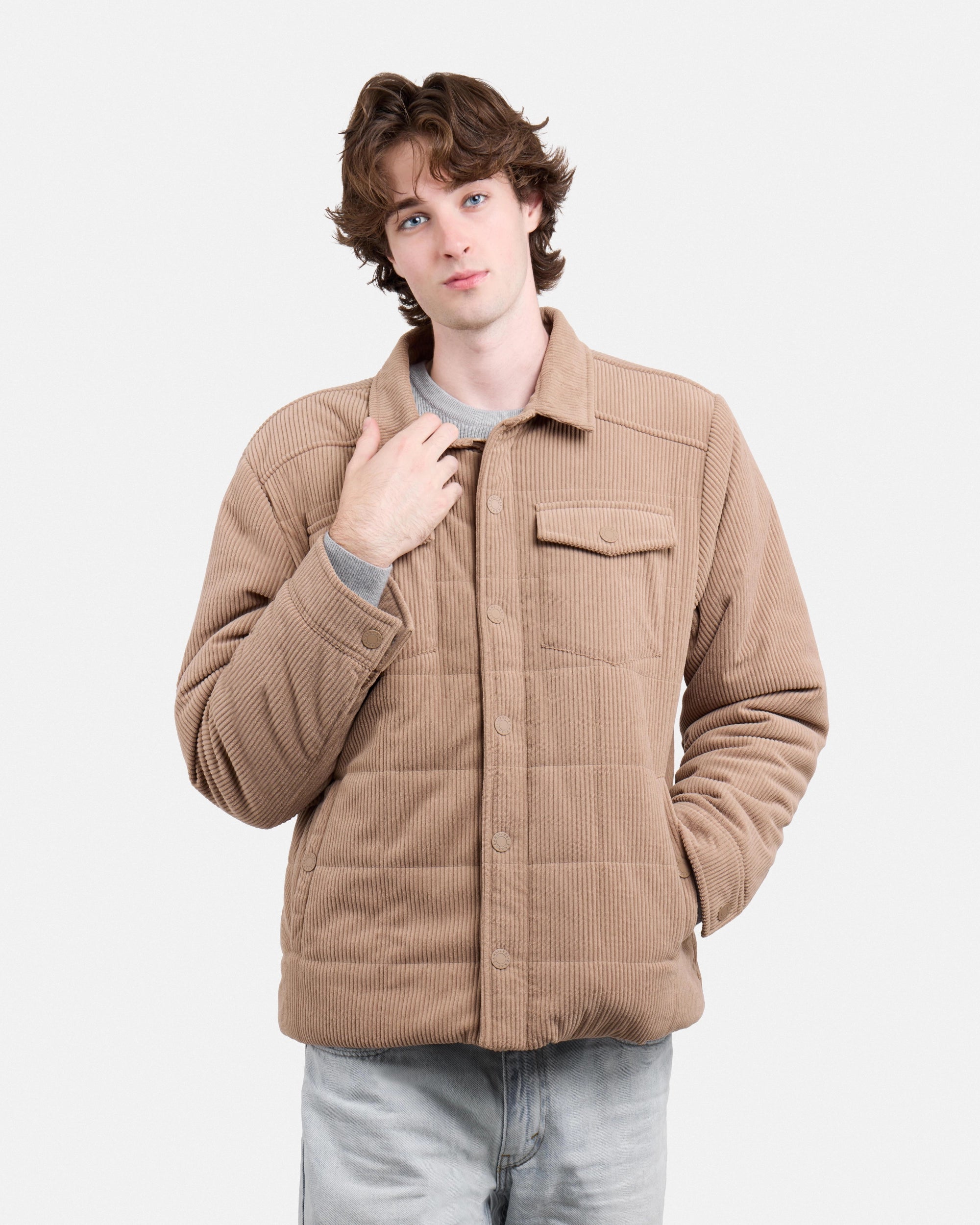 Men's Quilted Corduroy Shirt Jacket With Polyester Lining-thumbmail-24