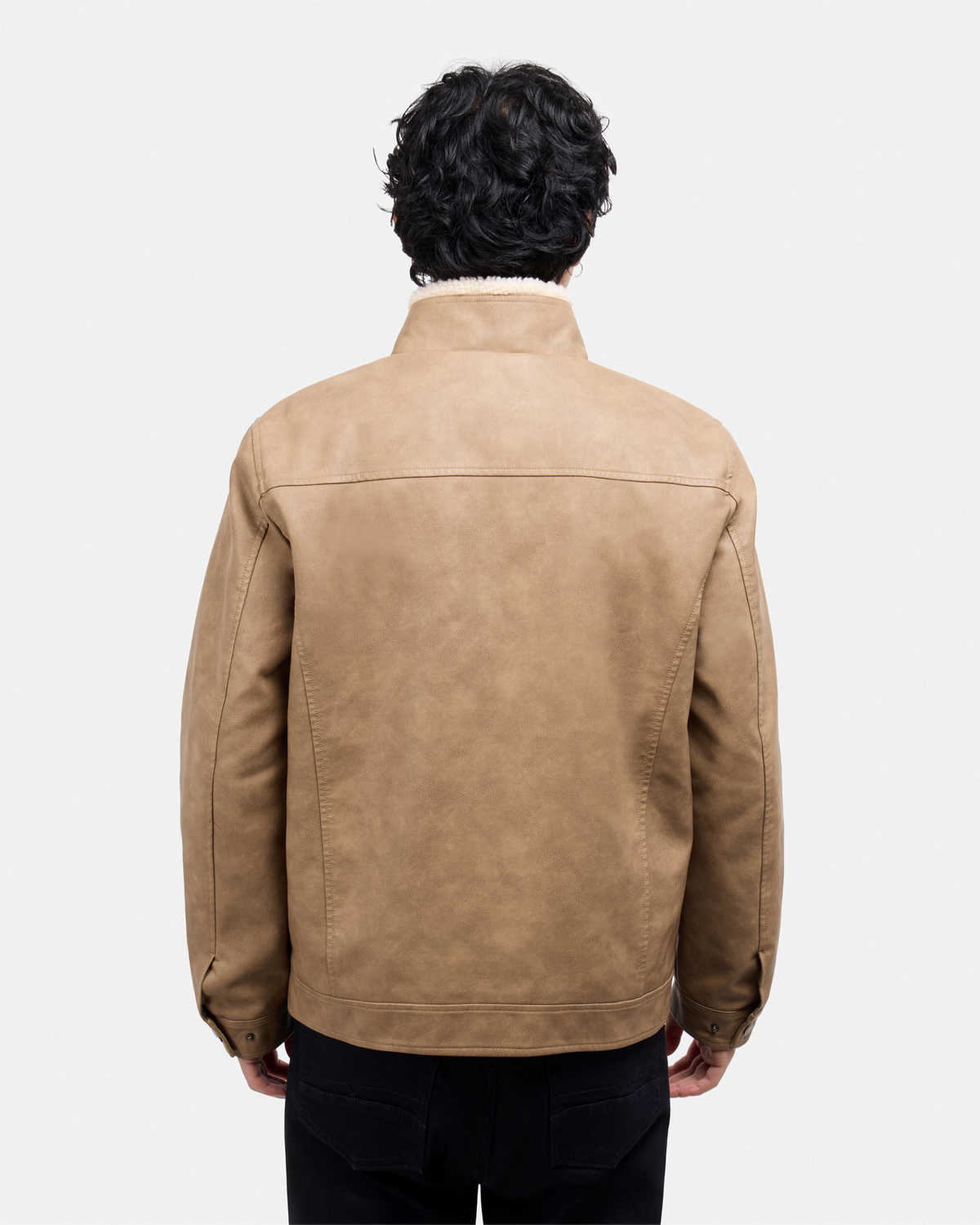 Men's PU Jacket With Faux Shearling Collar And Lining-thumbmail-2