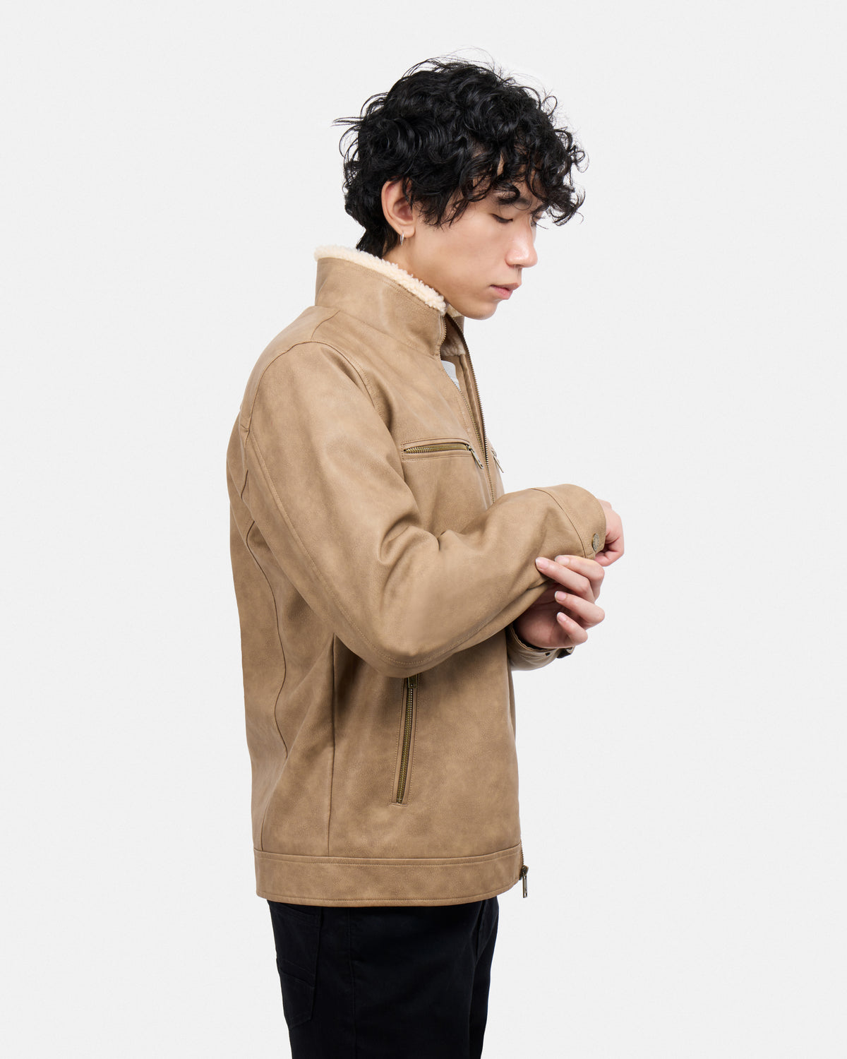 Men's PU Jacket With Faux Shearling Collar And Lining-thumbmail-3