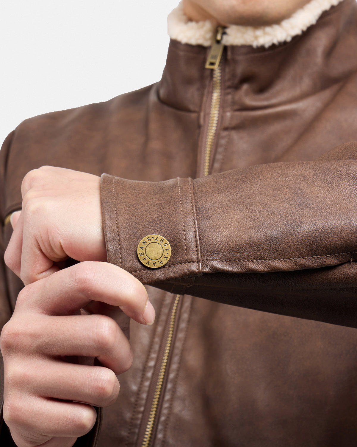 Men's PU Jacket With Faux Shearling Collar And Lining-thumbmail-15