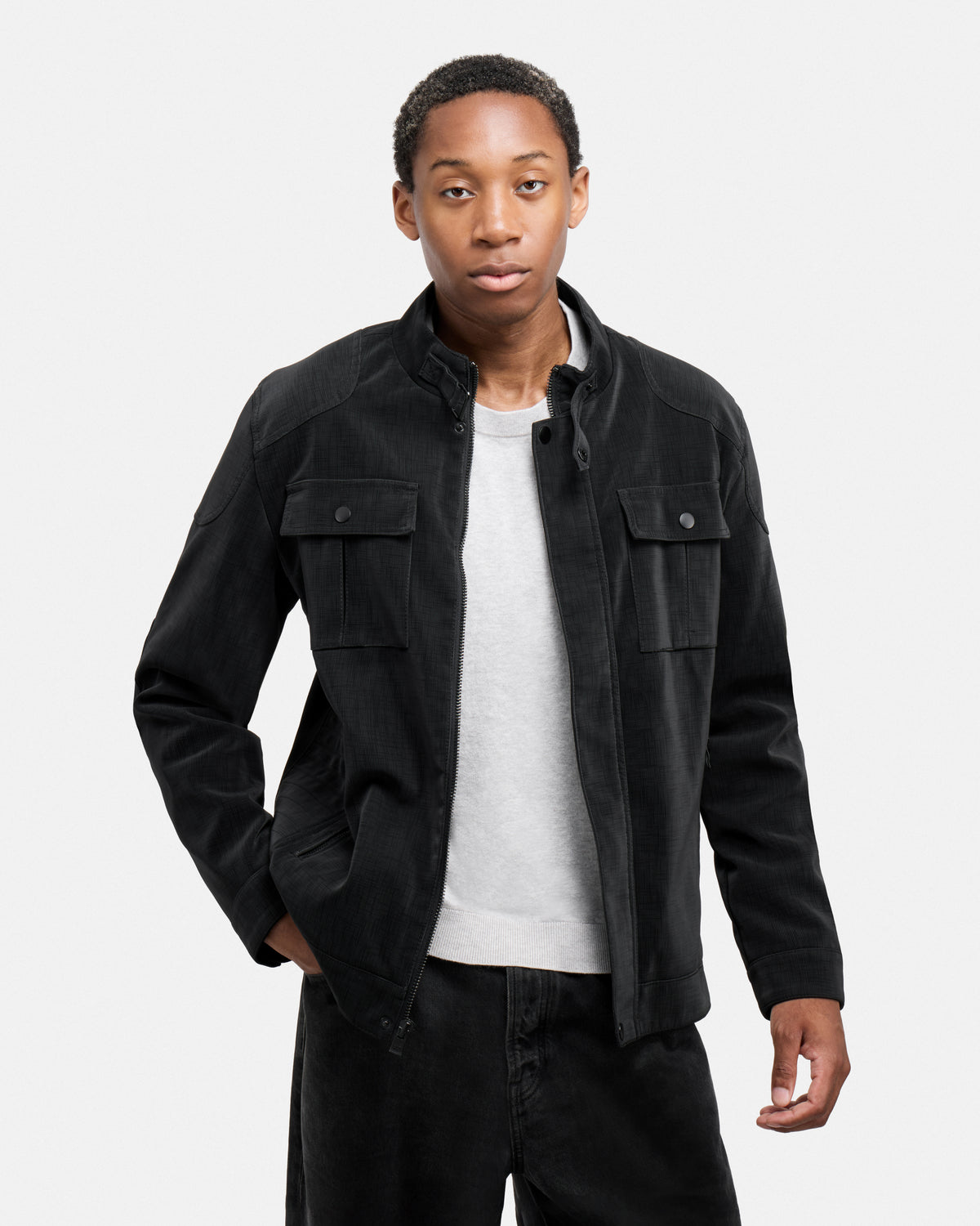 Men's Full-Zip PU Jacket With Faux Shearling Lining-thumbmail-1