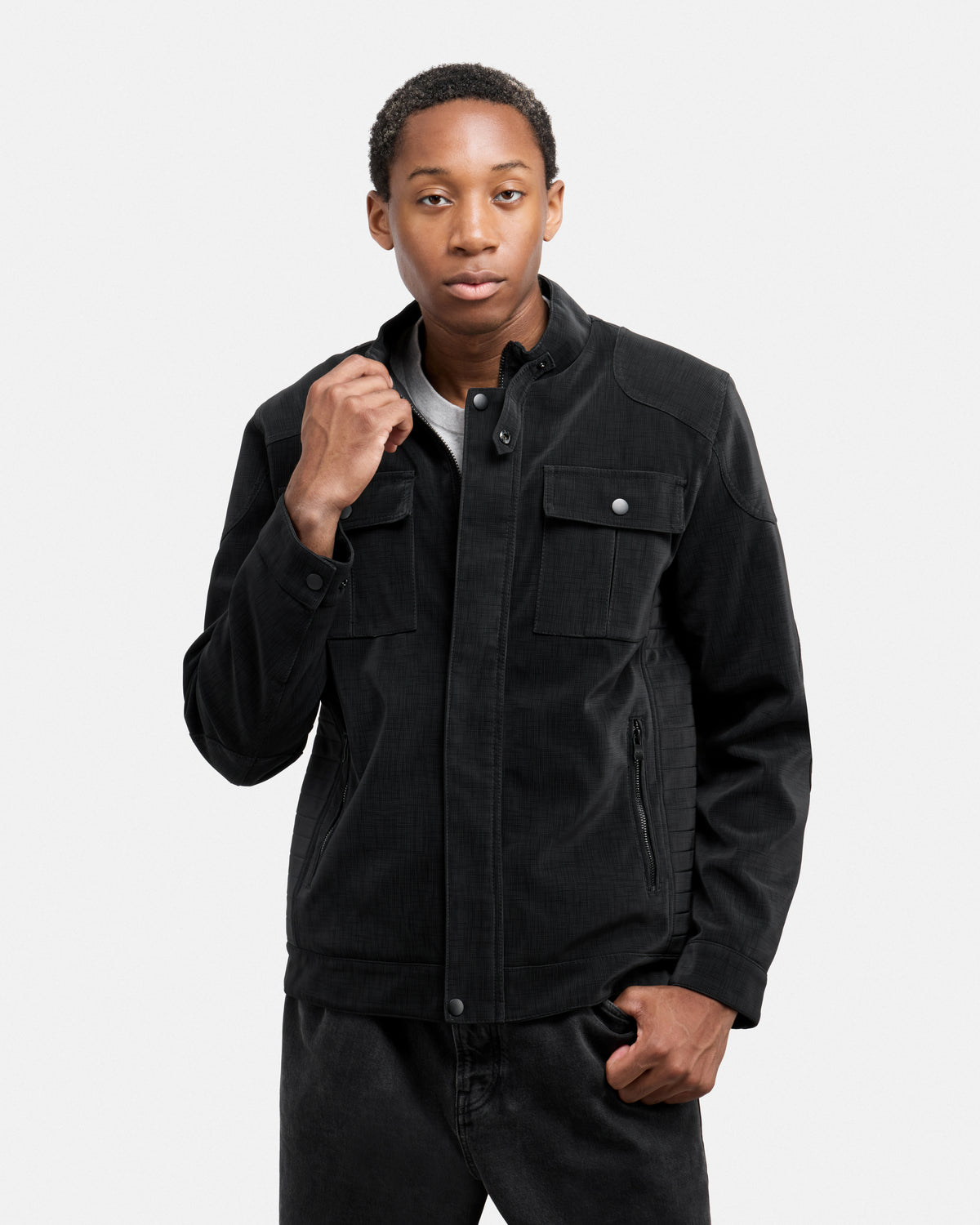 Men's Full-Zip PU Jacket With Faux Shearling Lining-thumbmail-4
