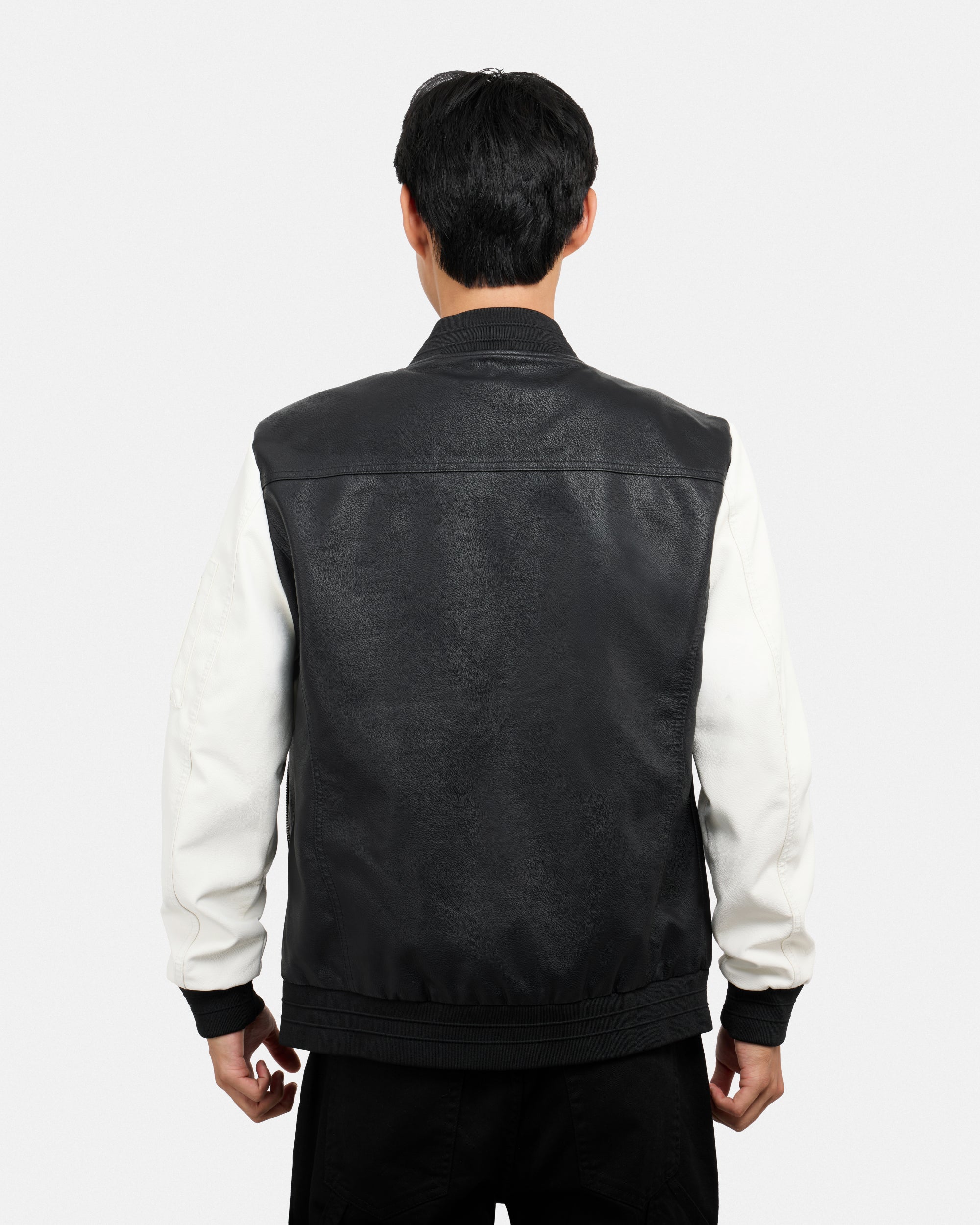 Men's Full-Zip Colorblock PU Bomber Jacket-thumbmail-2