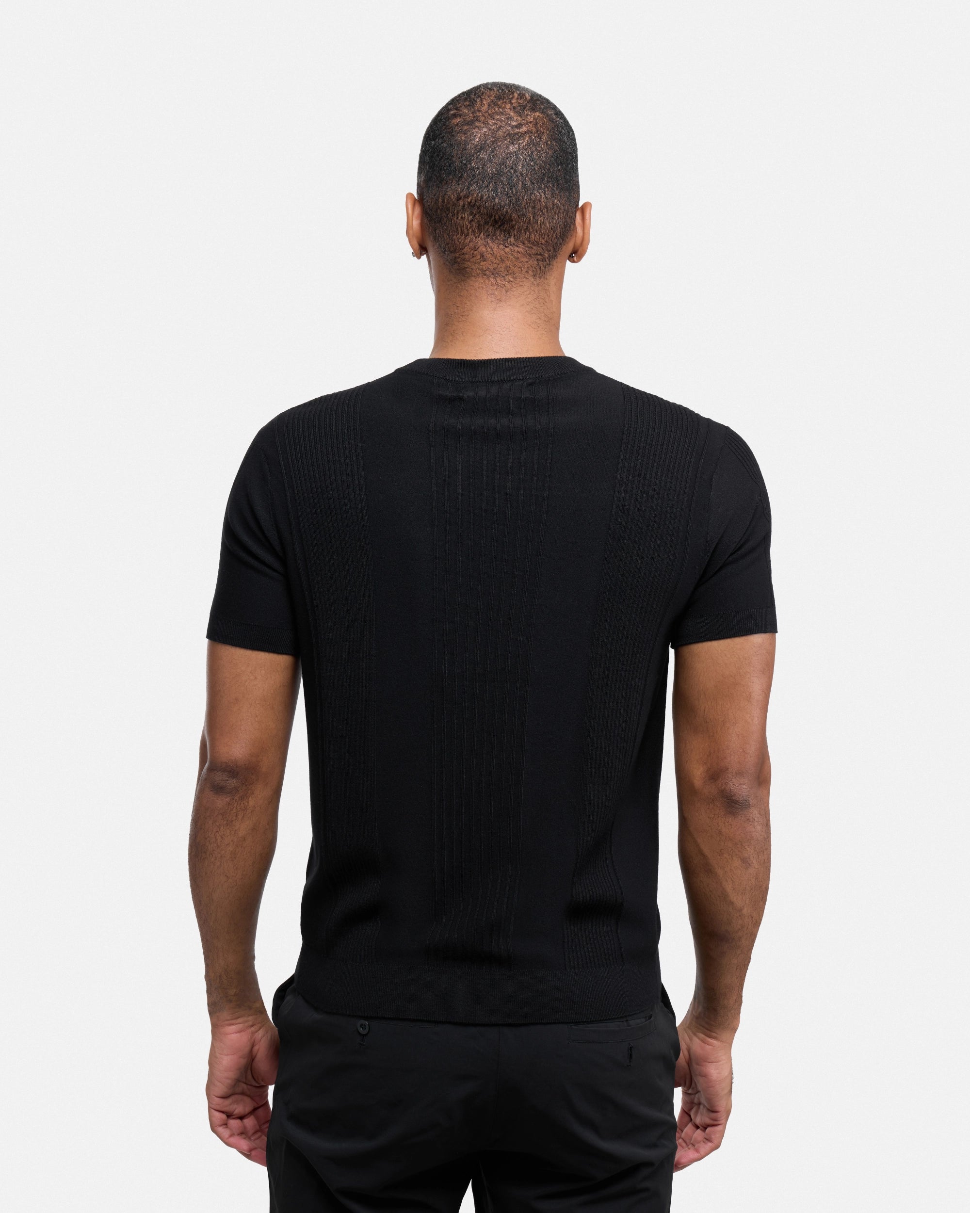 #XRSW3100611 Raised Stripes Short Sleeve Crew Sweater