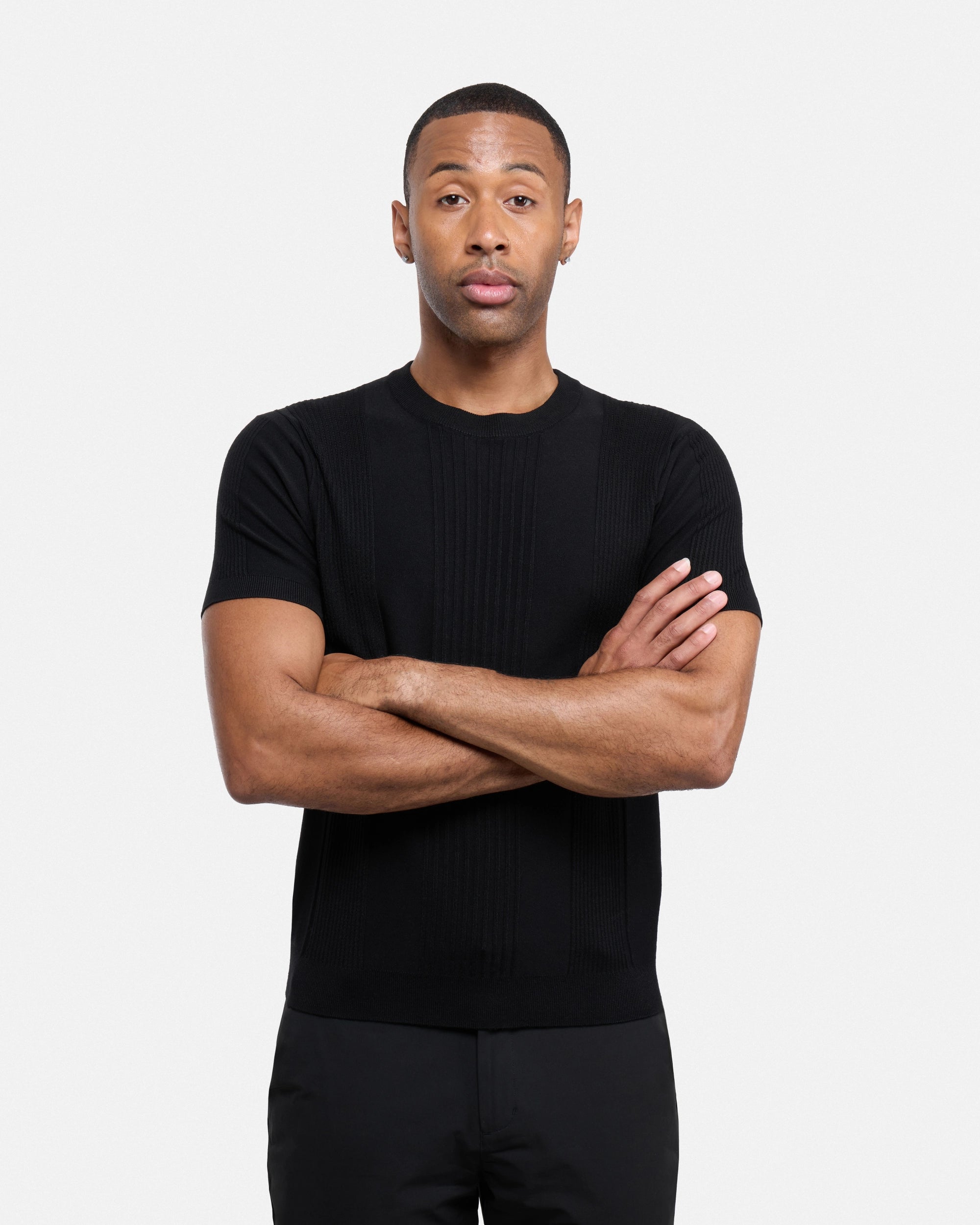 #XRSW3100611 Raised Stripes Short Sleeve Crew Sweater-thumbmail-5
